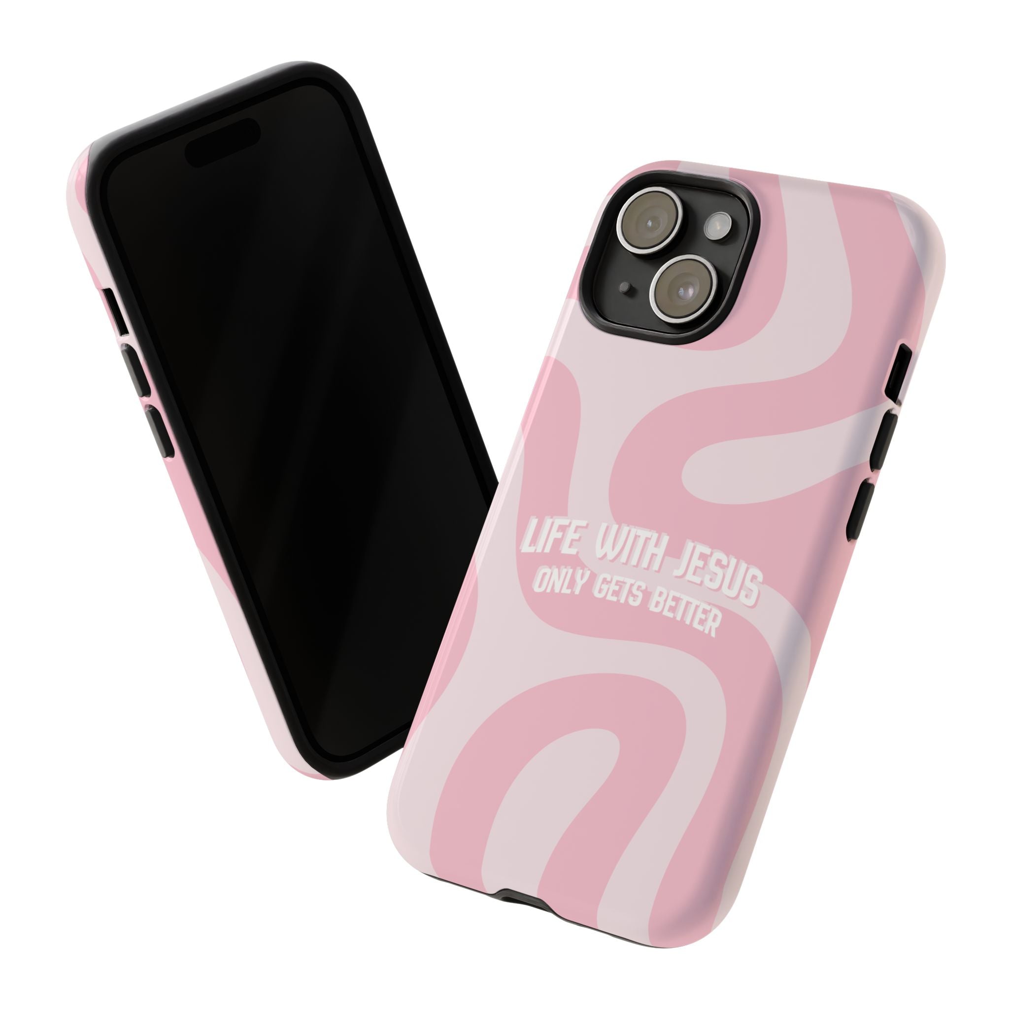 Pink Swirl Phone Case - "Life With Jesus Only Gets Better" Christian iPhone Cover