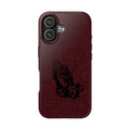 Burgundy Praying Hands Tough Phone Case – Floral Background, Religious Protective Cover