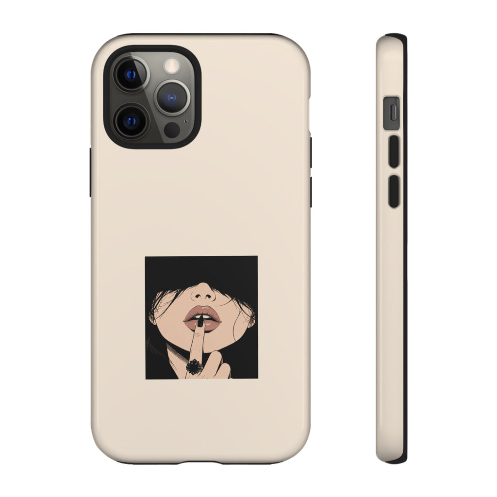 Minimal Anime Girl Shh Design, Edgy Aesthetic Protective Cover