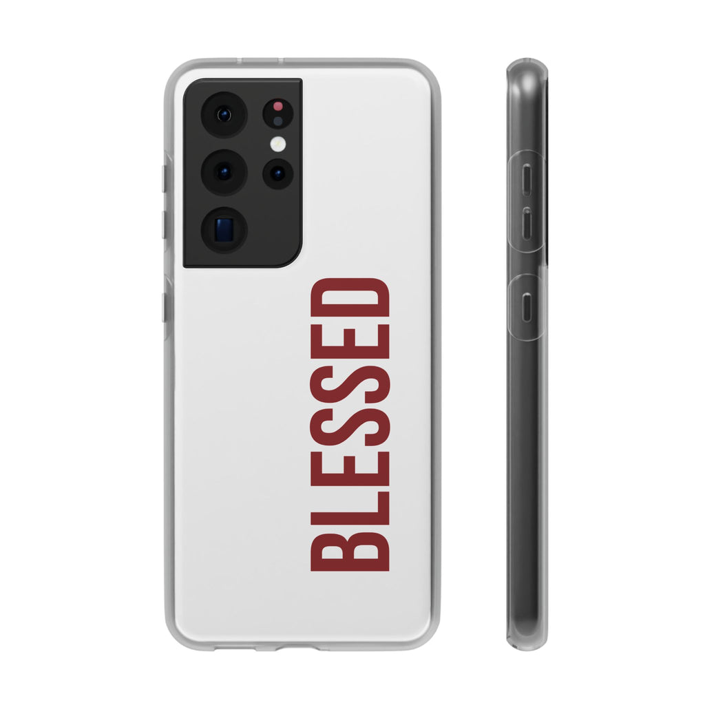 Blessed Phone Case — Vertical Red Typography Clear Flexi Case