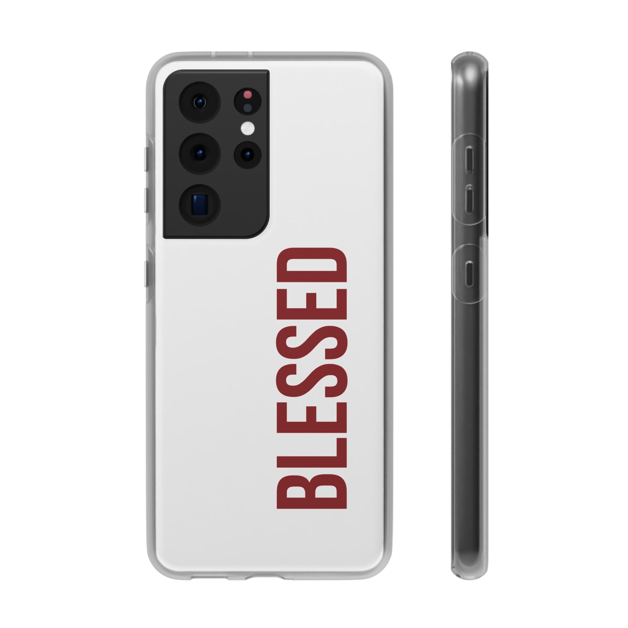 Blessed Phone Case — Vertical Red Typography Clear Flexi Case