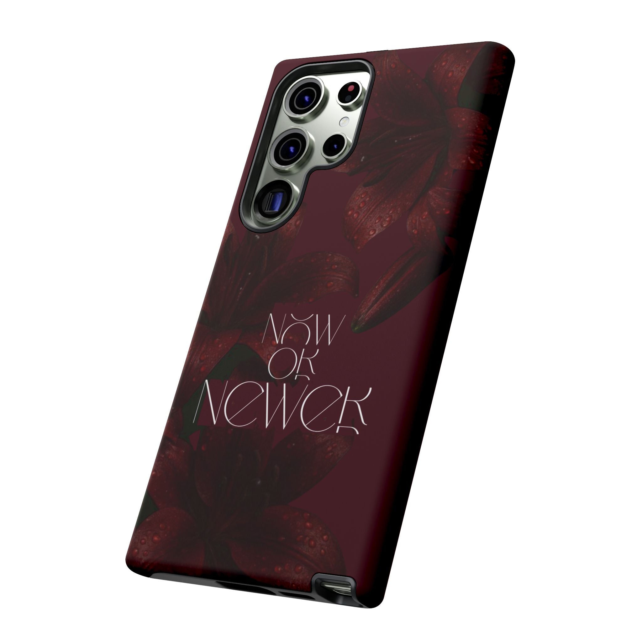 Tough Cases – Burgundy Floral “Now or Never” Protective Phone Case