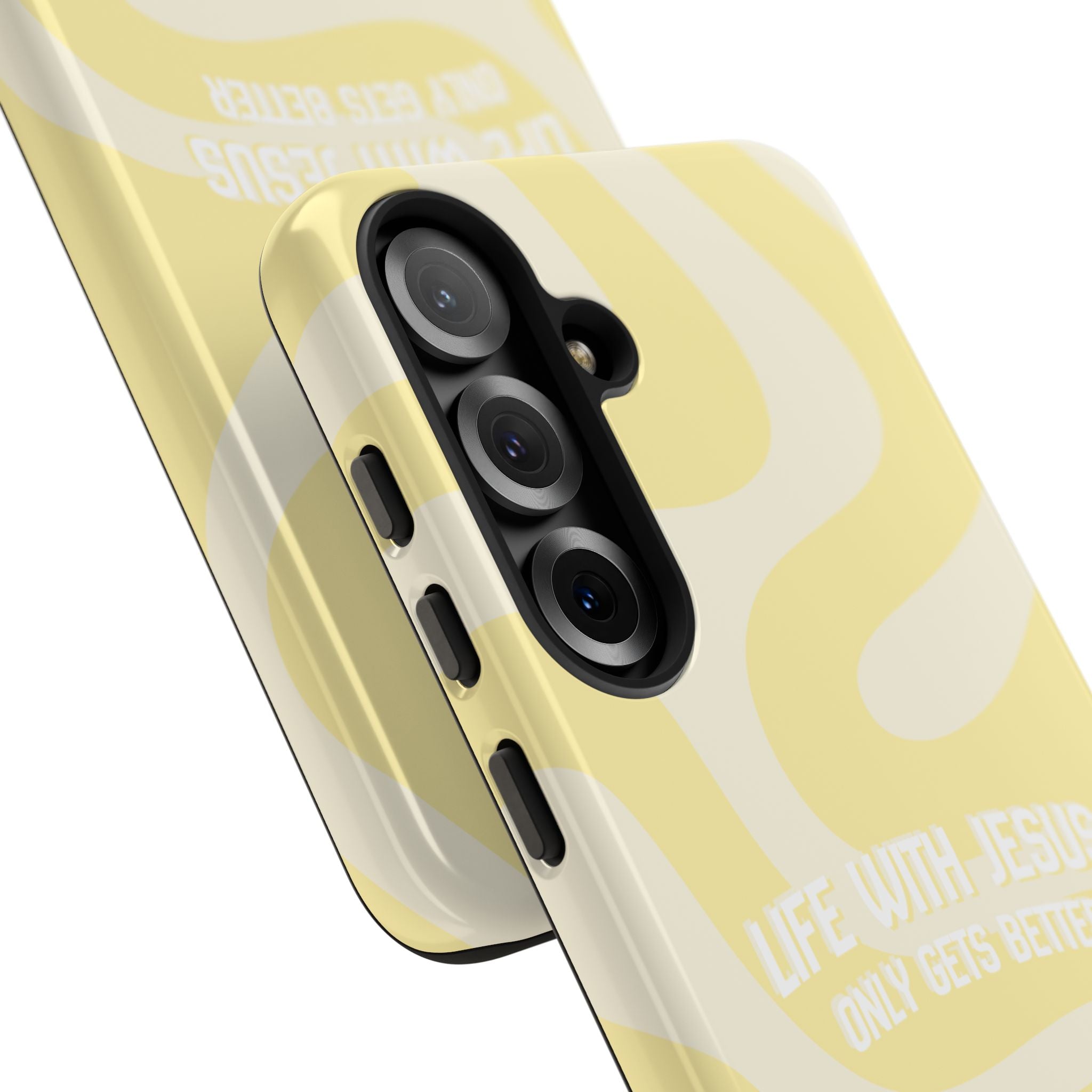 Yellow Swirl Phone Case - "Life With Jesus Only Gets Better" Christian iPhone Cover Tough Case