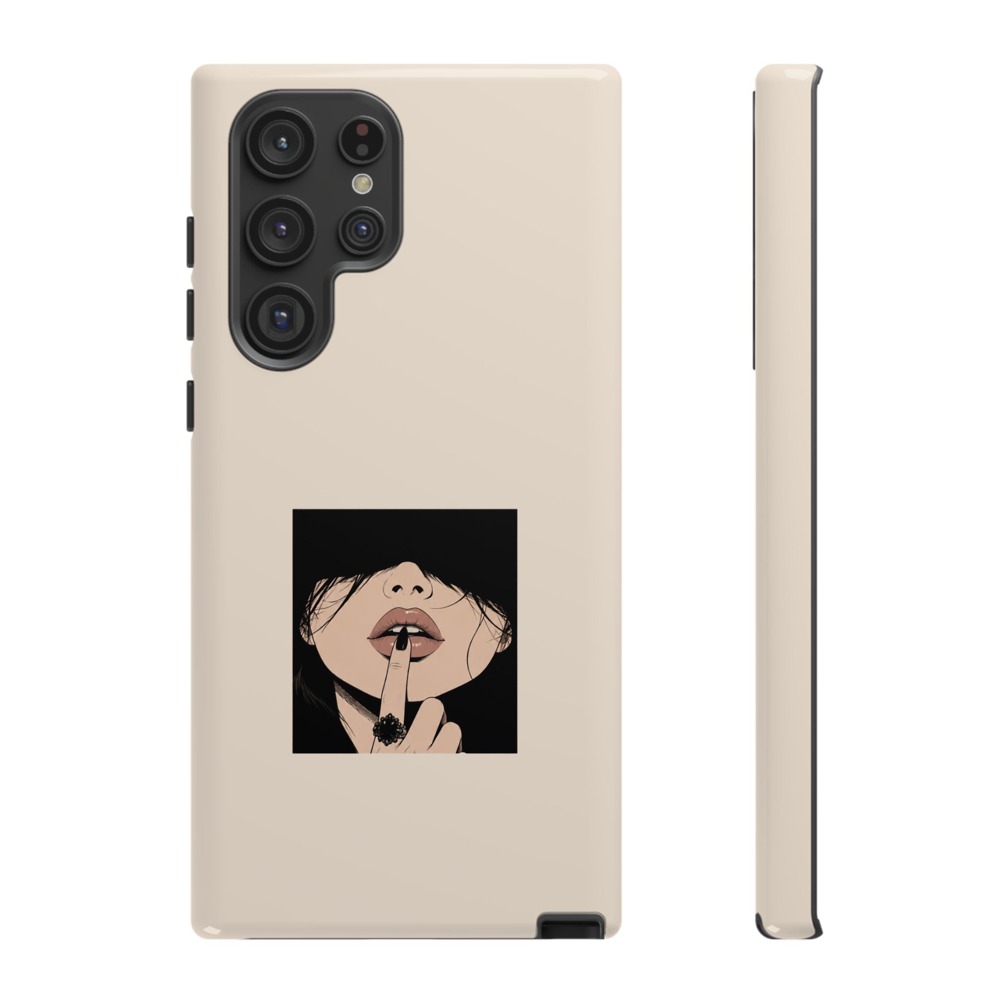 Minimal Anime Girl Shh Design, Edgy Aesthetic Protective Cover