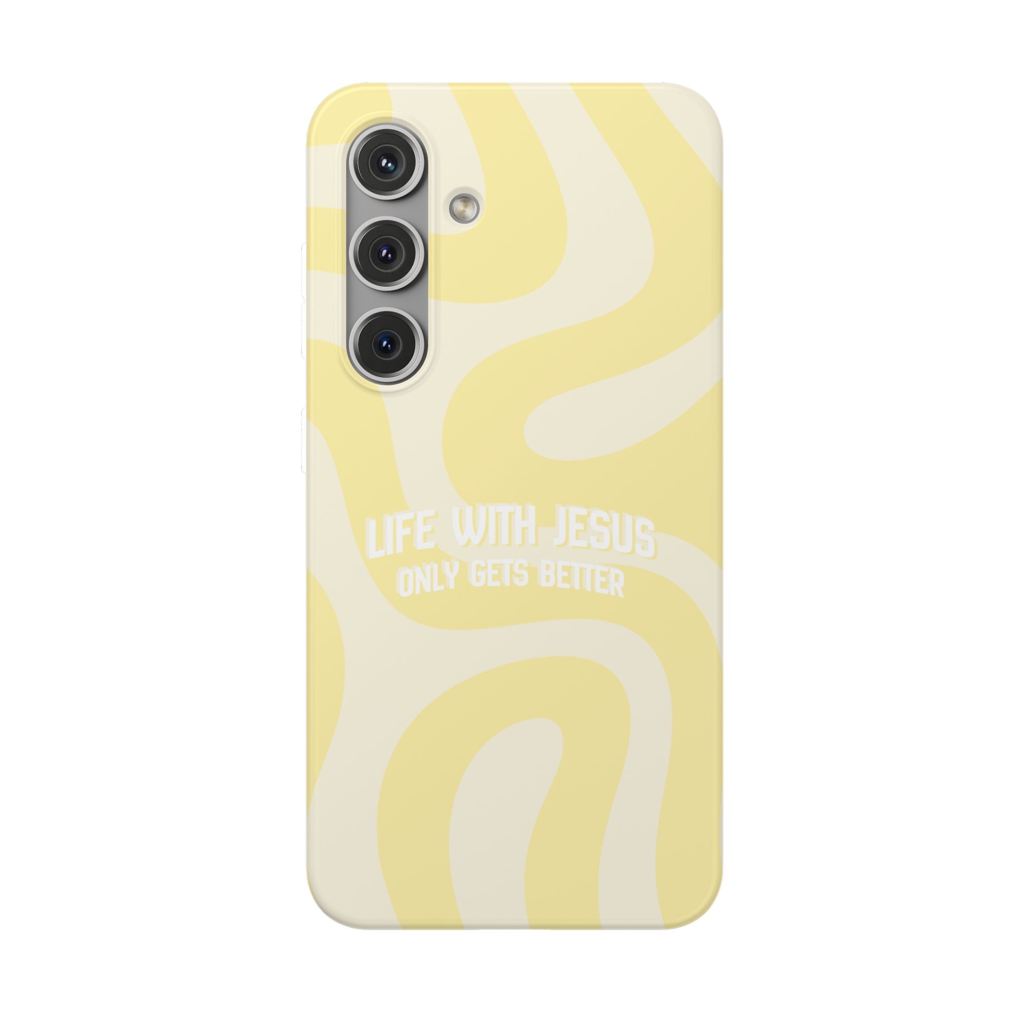Christian Phone Case - "Life With Jesus Only Gets Better" Yellow Swirl Flexi Case