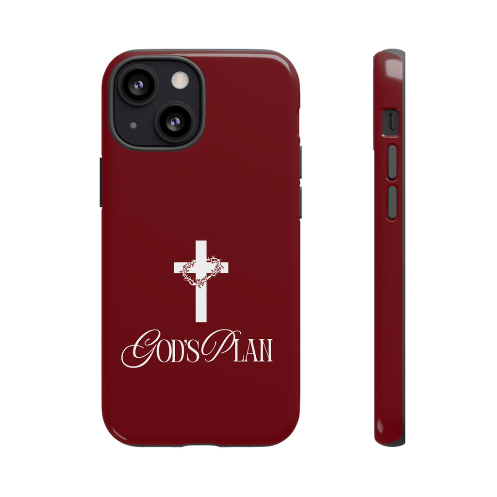 God's Plan — Christian Tough Phone Case | Cross Faith Burgundy Cover