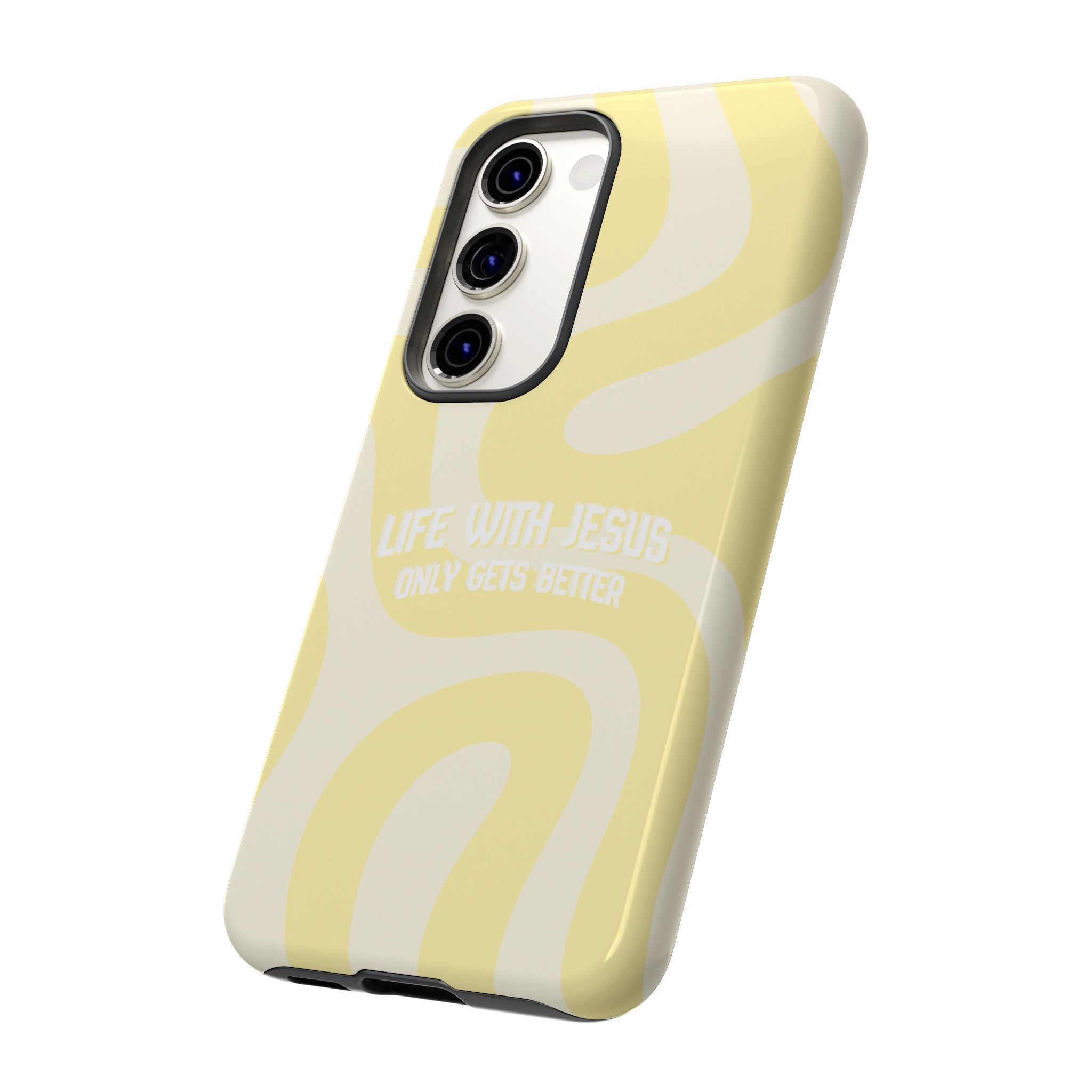 Yellow Swirl Phone Case - "Life With Jesus Only Gets Better" Christian iPhone Cover Tough Case