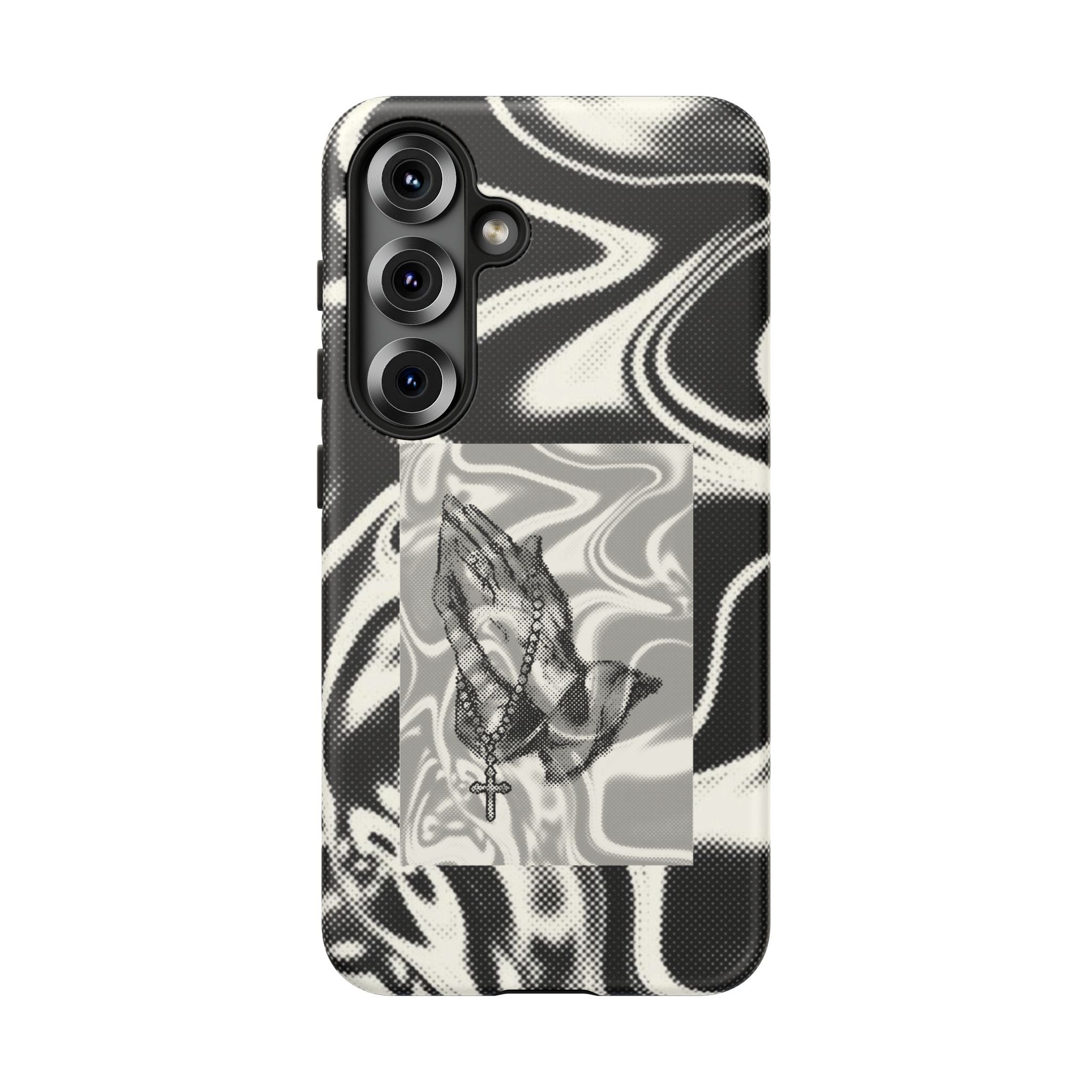 Praying Hands Phone Case – Black White Marble Spiritual Design