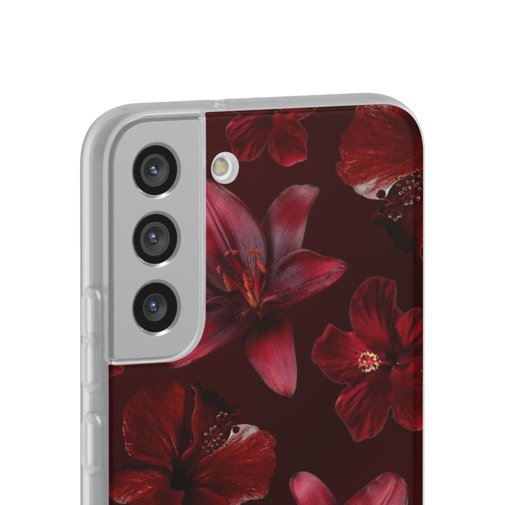 Red Floral Flexi Phone Case – Dark Burgundy Lily Pattern
