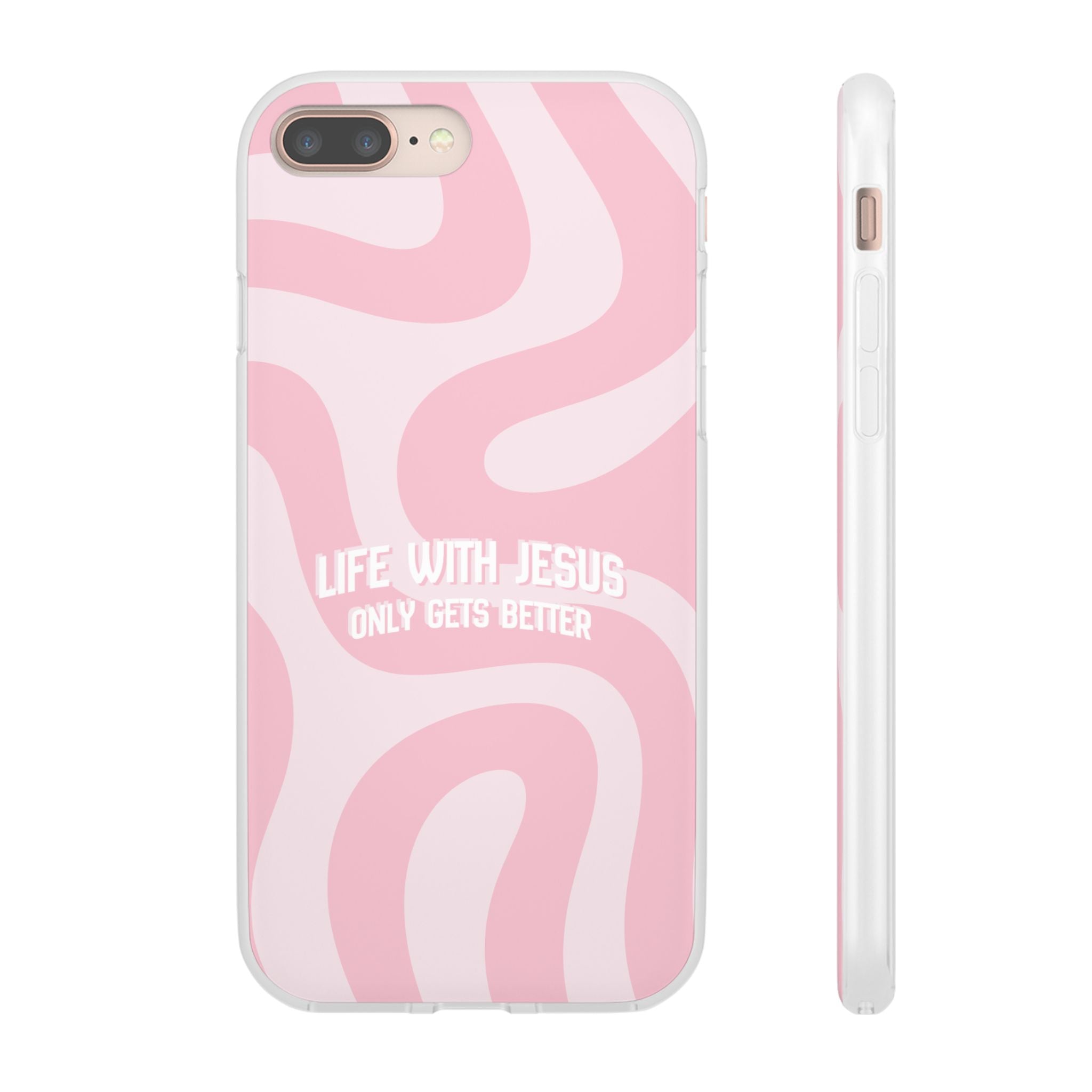 Pink Swirl Phone Case — "Life with Jesus Only Gets Better" Christian iPhone Cover