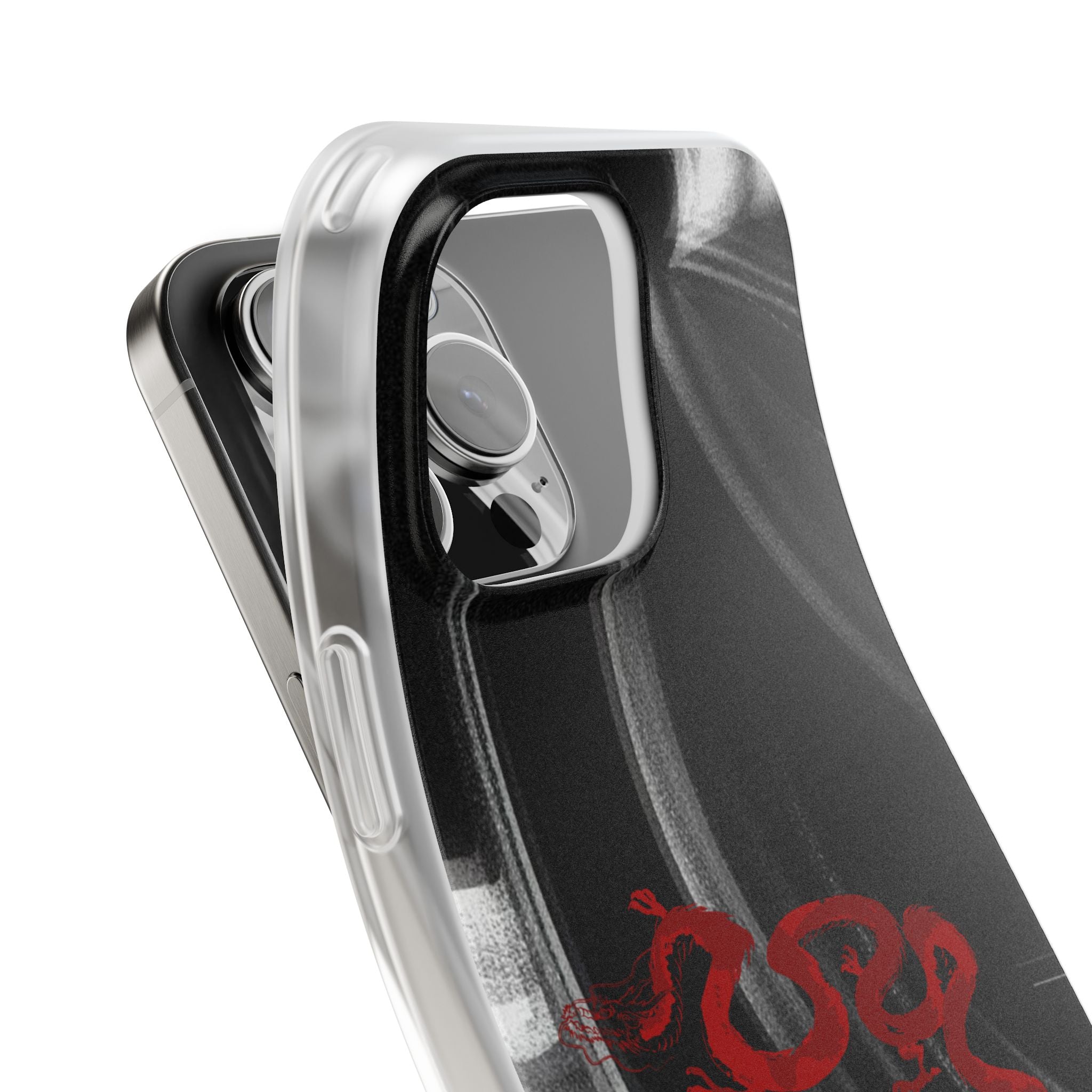 Flexi Phone Case — Black Smoke Background with Red Dragon