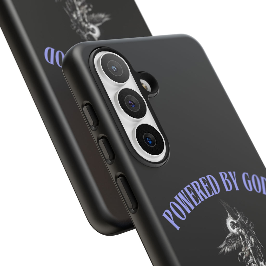 Phone Case — "Powered by God" Black Protective Case with Angelic Skull Design