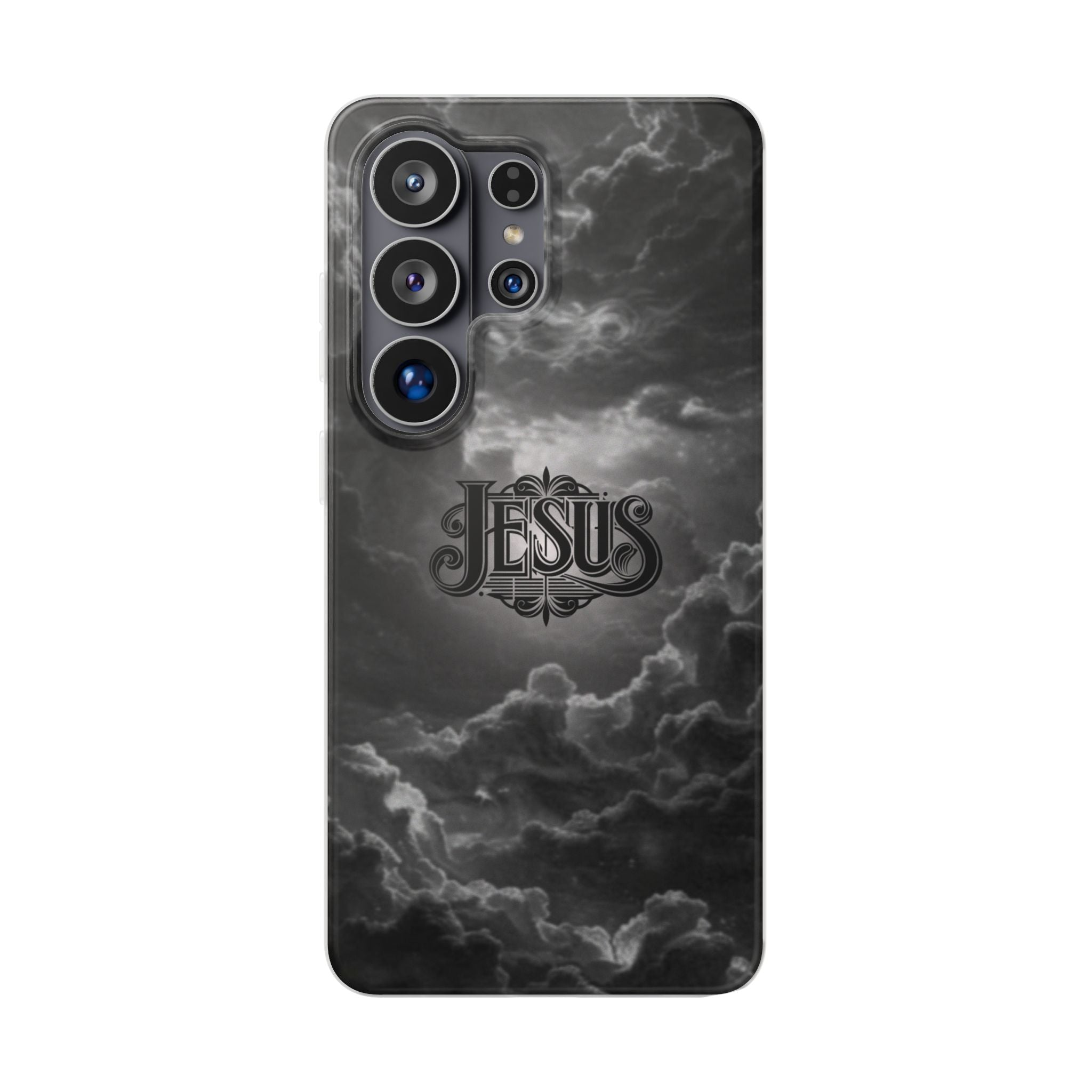 Jesus Cloud Phone Case — Faith-Inspired Flexi Case with 'Jesus' Script
