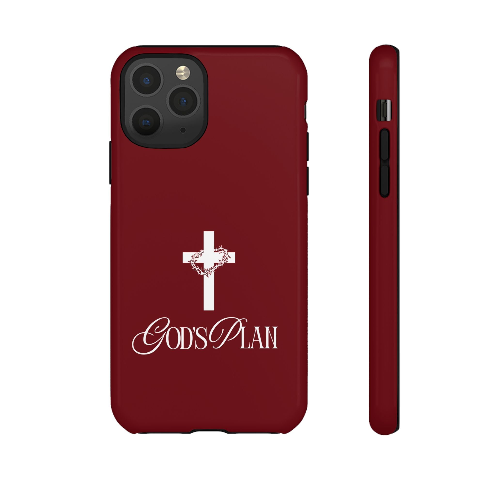 God's Plan — Christian Tough Phone Case | Cross Faith Burgundy Cover