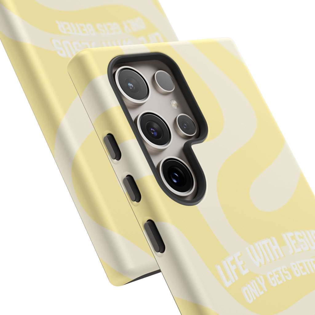 Yellow Swirl Phone Case - "Life With Jesus Only Gets Better" Christian iPhone Cover Tough Case