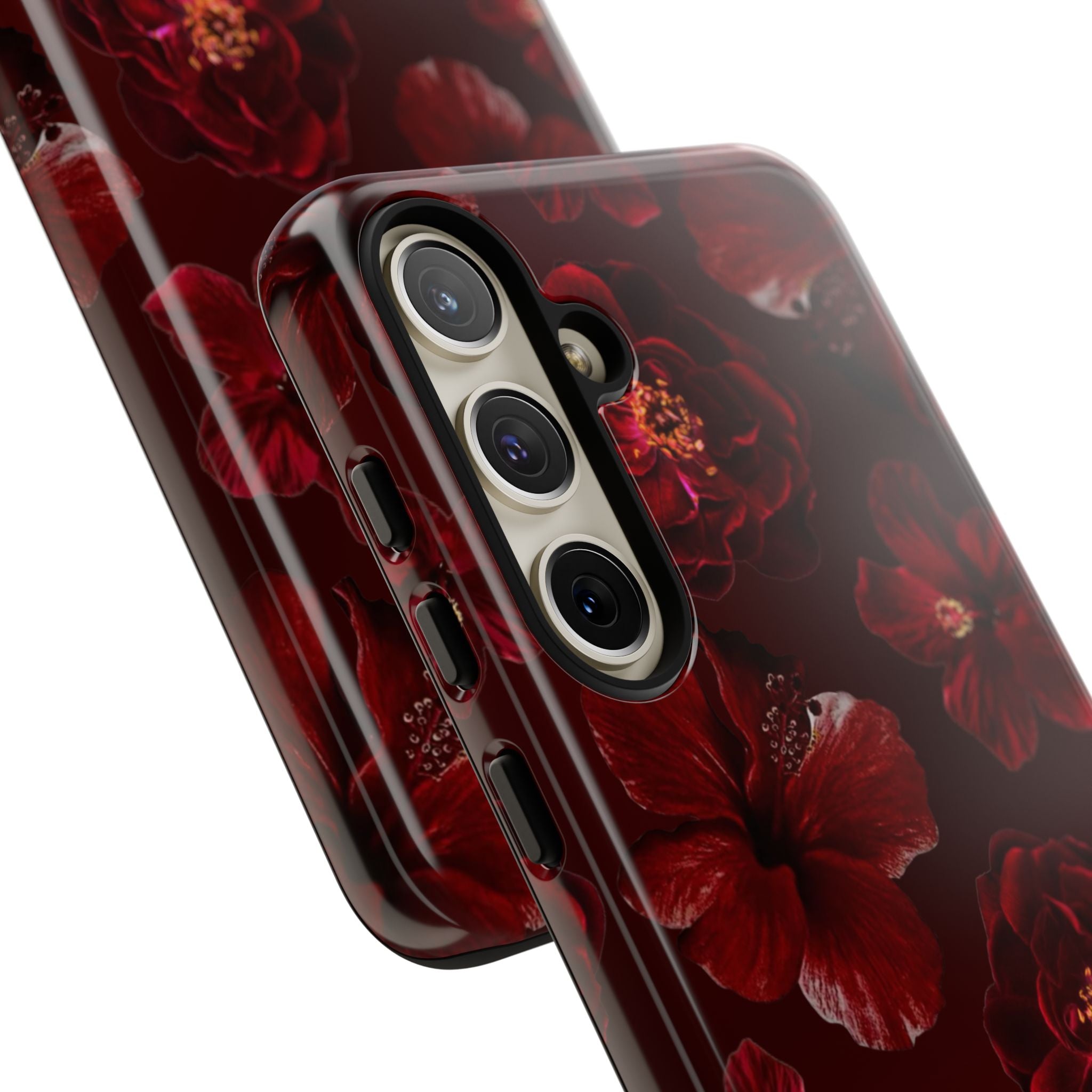 Dark Red Floral Phone Case – Protective Tough Case with Burgundy Roses