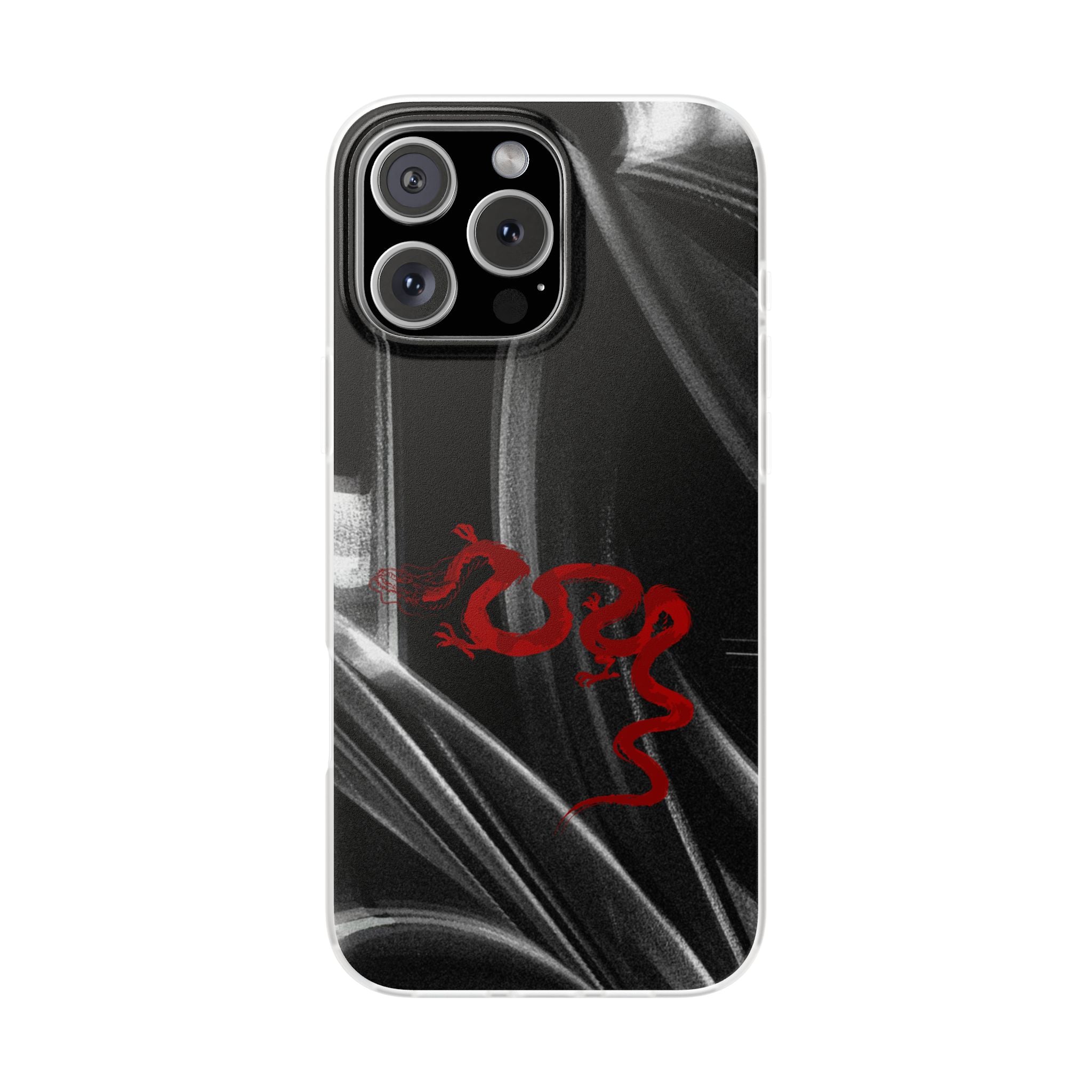 Flexi Phone Case — Black Smoke Background with Red Dragon