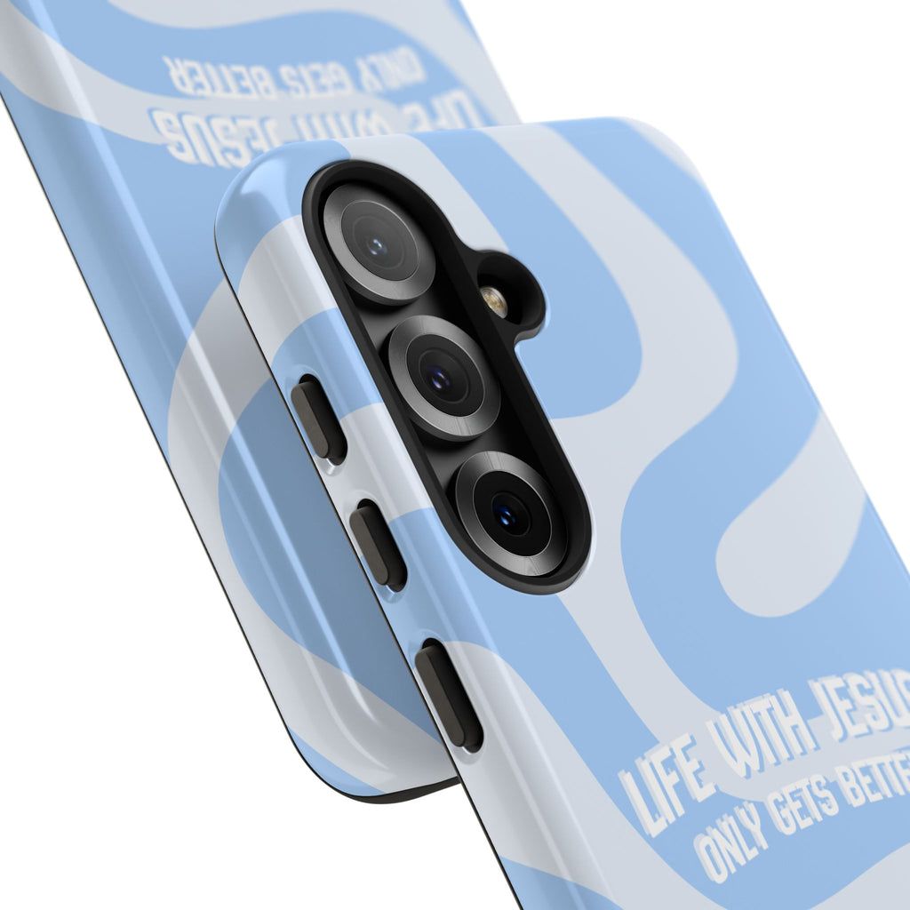 Blue Swirl Phone Case - "Life With Jesus Only Gets Better" Christian iPhone Cover