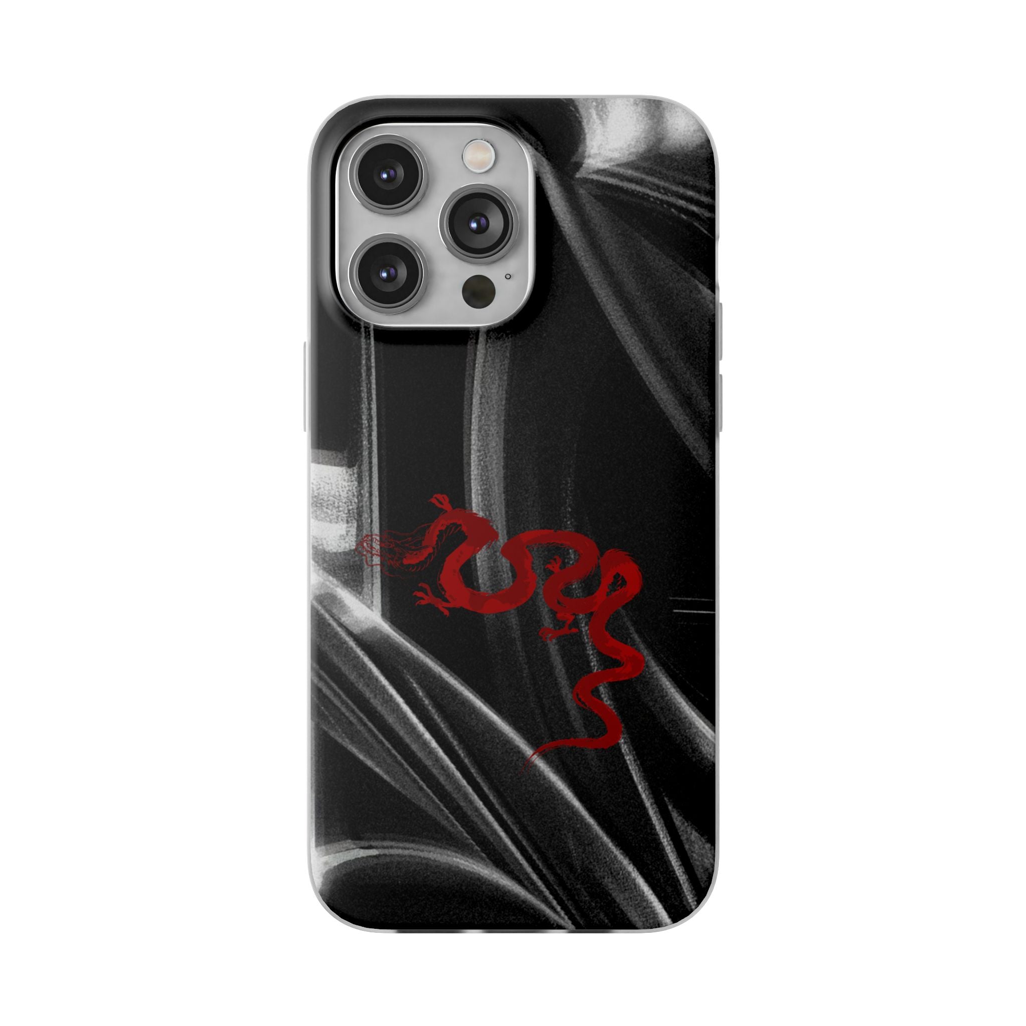 Flexi Phone Case — Black Smoke Background with Red Dragon