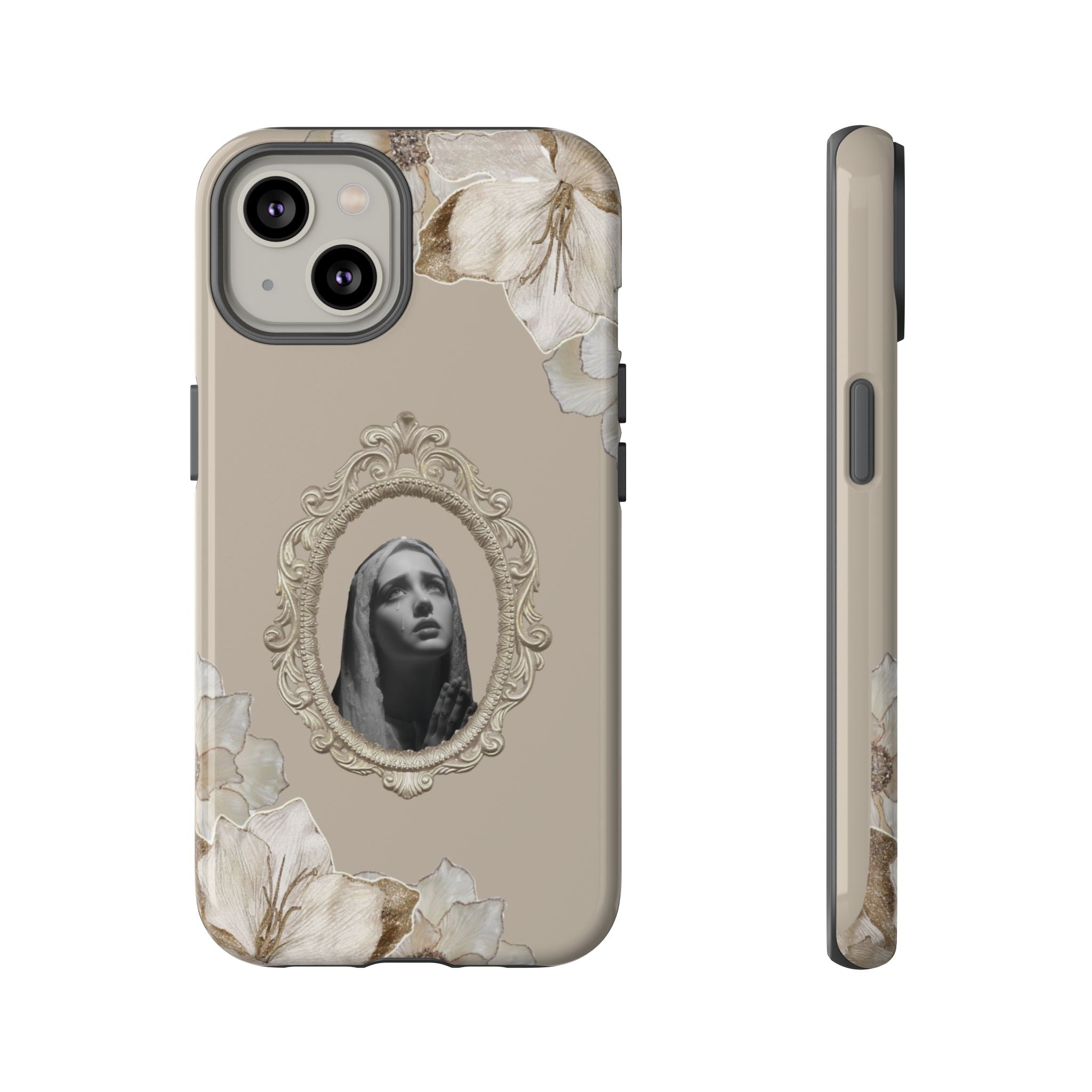 Vintage Floral Phone Case with Sacred Madonna Portrait