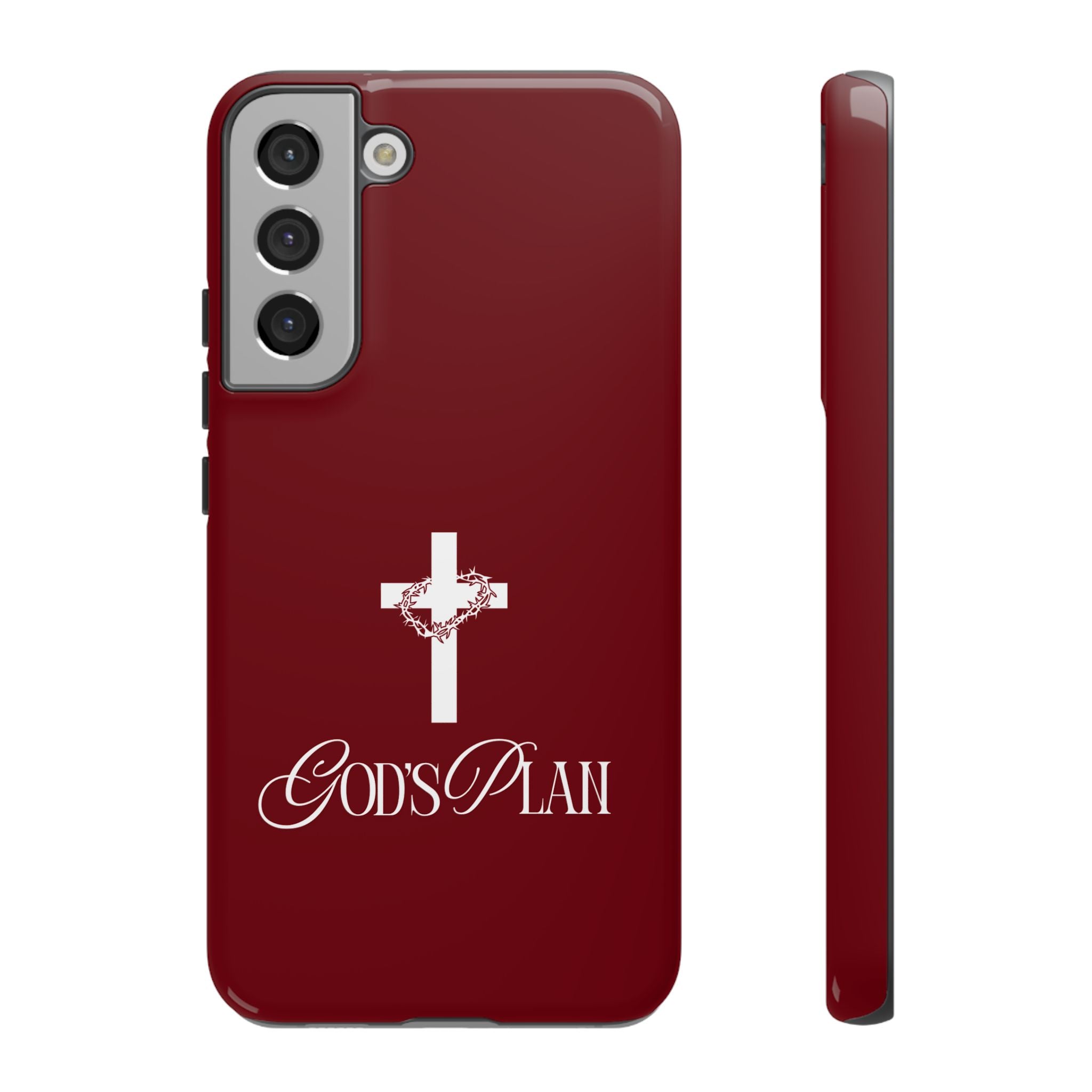 God's Plan — Christian Tough Phone Case | Cross Faith Burgundy Cover