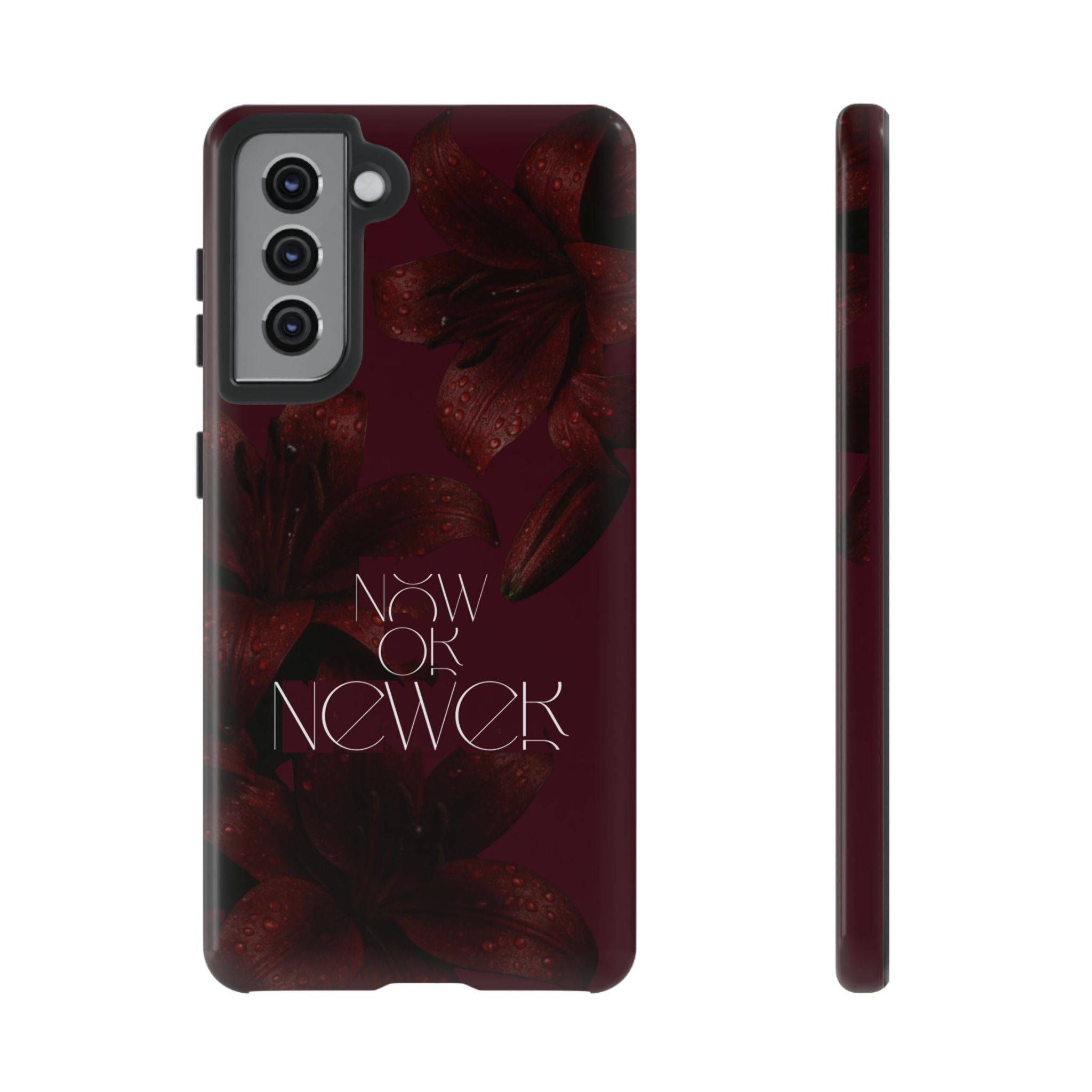 Tough Cases – Burgundy Floral “Now or Never” Protective Phone Case