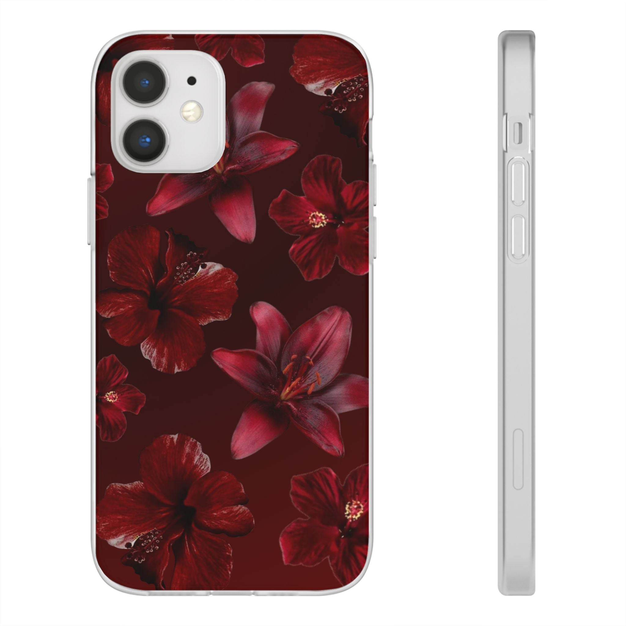 Red Floral Flexi Phone Case – Dark Burgundy Lily Pattern