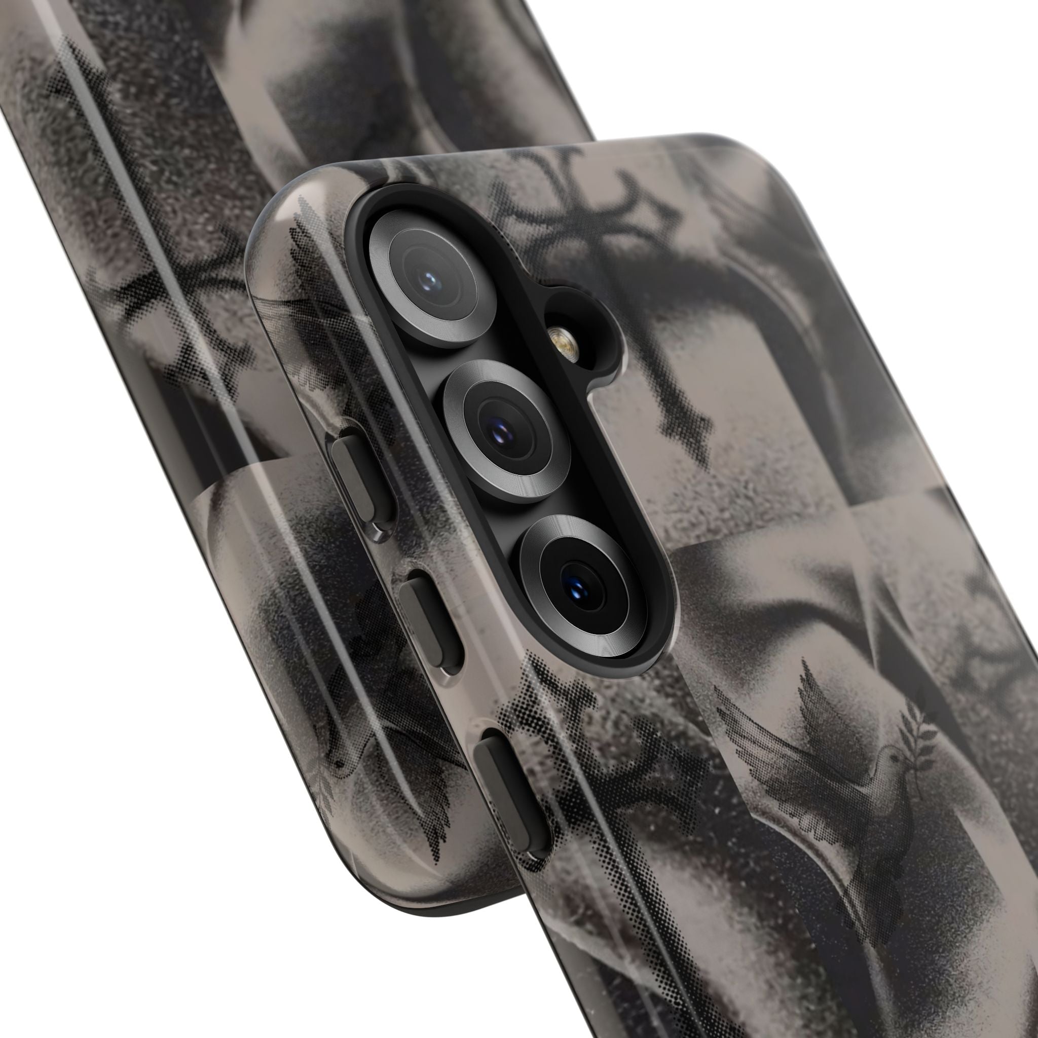 Gothic Cross & Dove Phone Case — Moody Checkerboard Protective Case