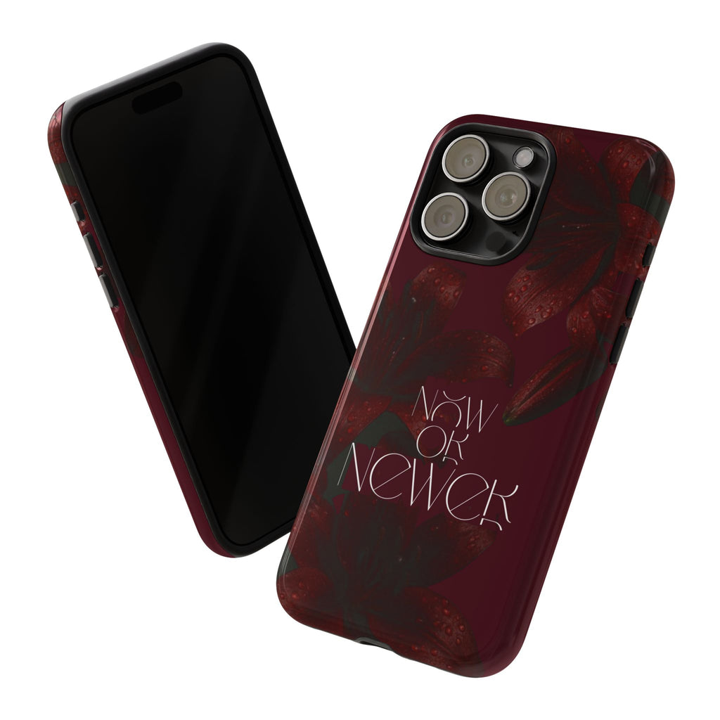Tough Cases – Burgundy Floral “Now or Never” Protective Phone Case