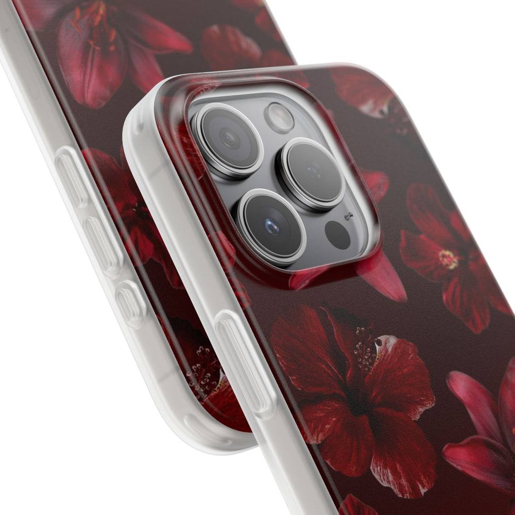 Red Floral Flexi Phone Case – Dark Burgundy Lily Pattern