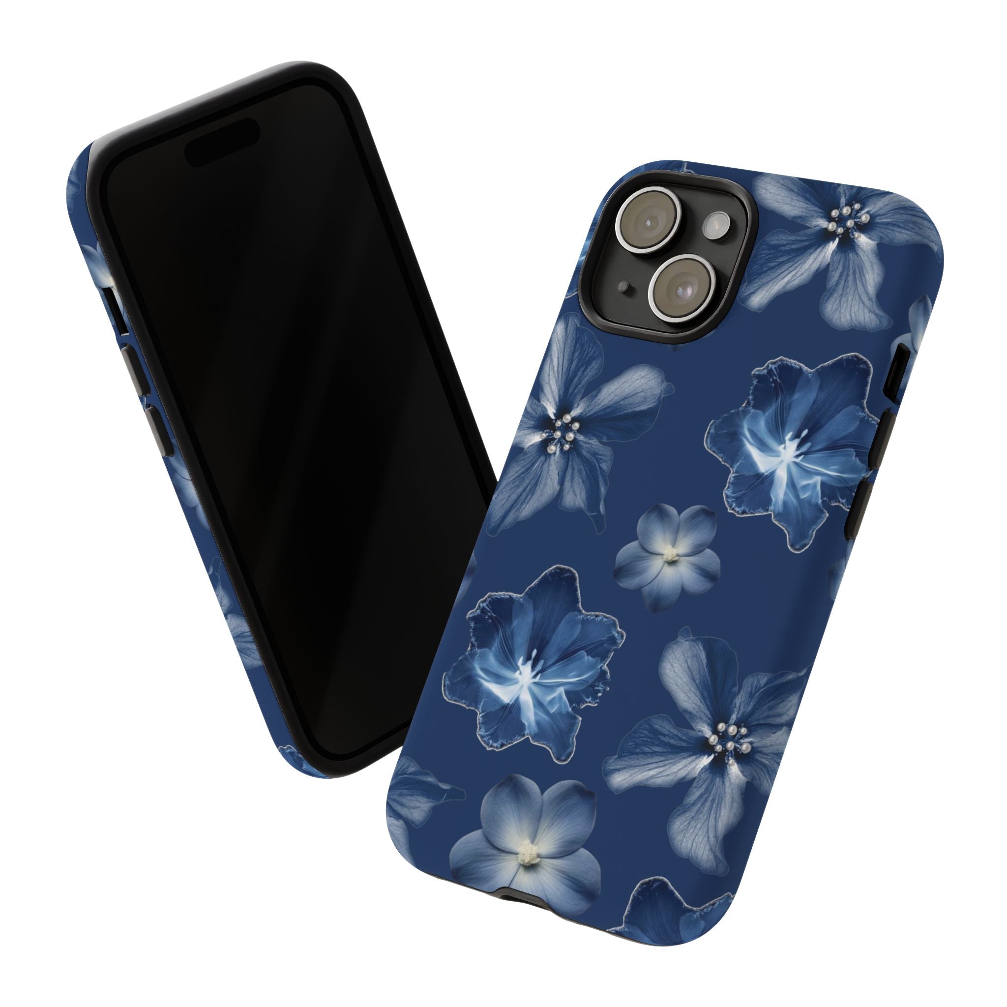 Navy Floral Tough Phone Case — Blue Bloom Protective Cover