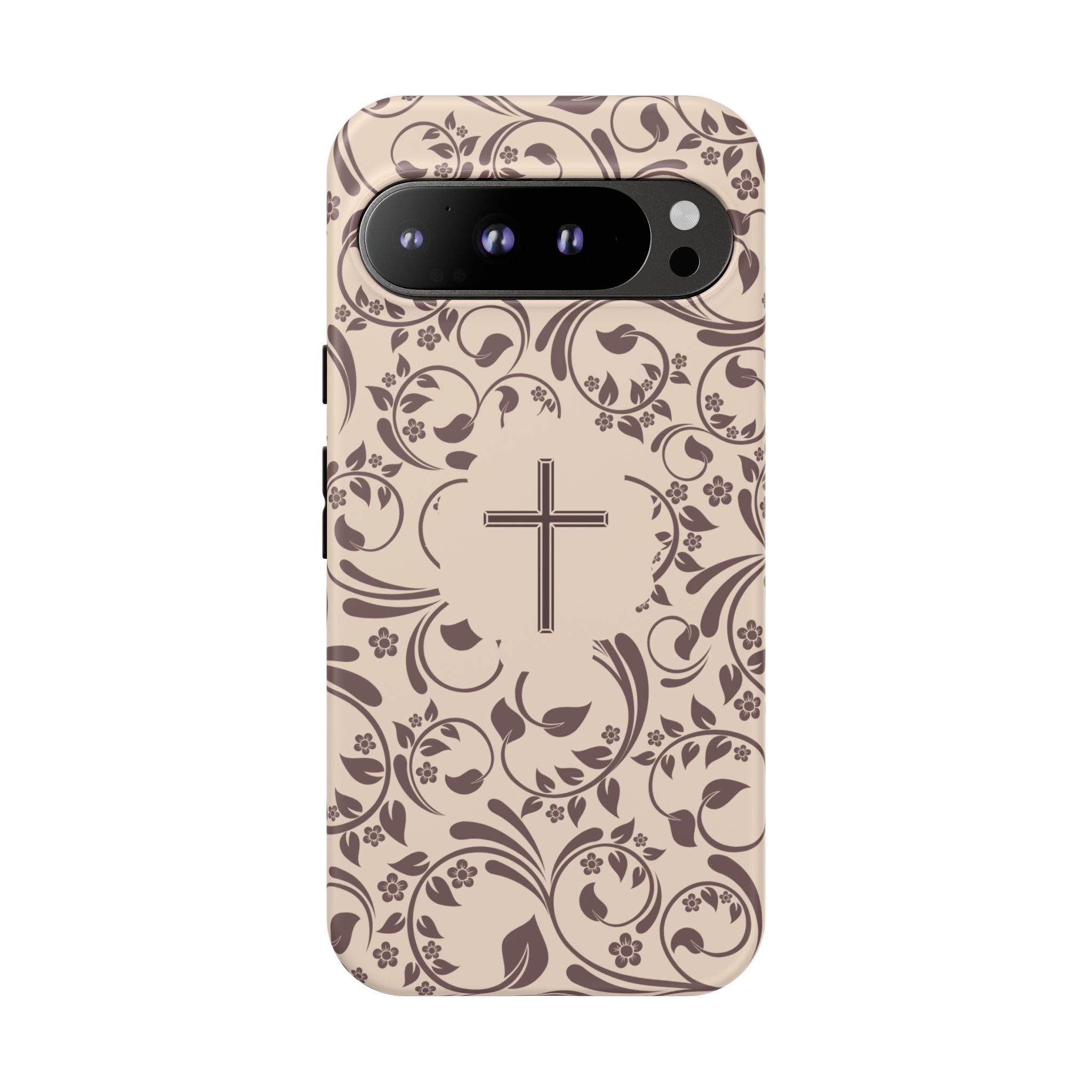 Christian Cross Floral Phone Case — Elegant Religious Protective Cover