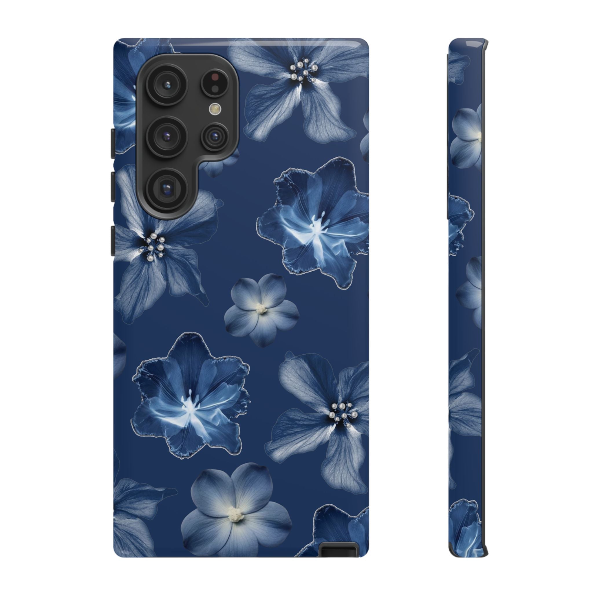 Navy Floral Tough Phone Case — Blue Bloom Protective Cover