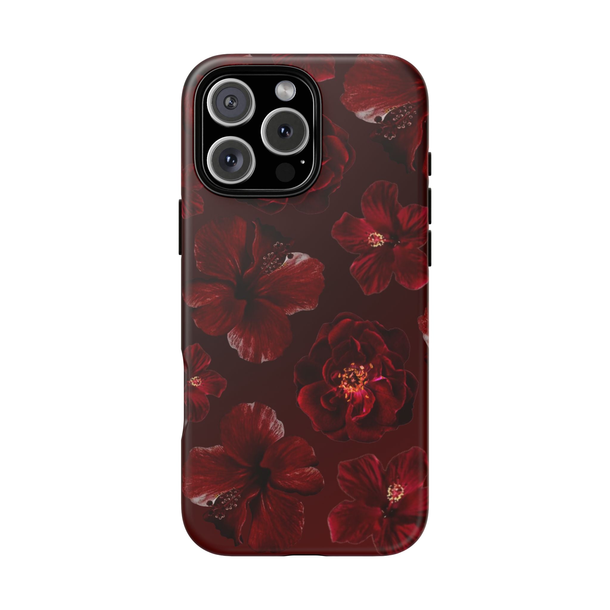 Dark Red Floral Phone Case – Protective Tough Case with Burgundy Roses