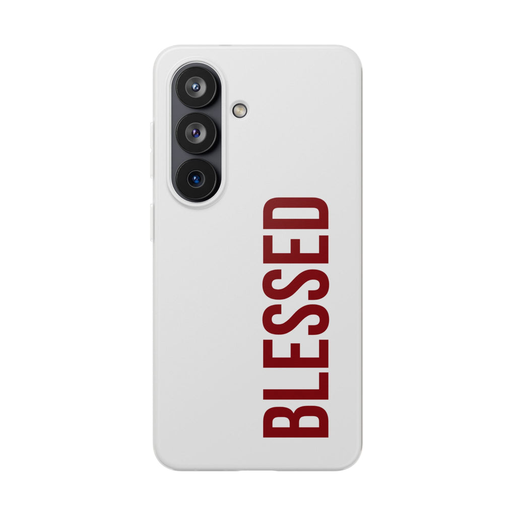 Blessed Phone Case — Vertical Red Typography Clear Flexi Case