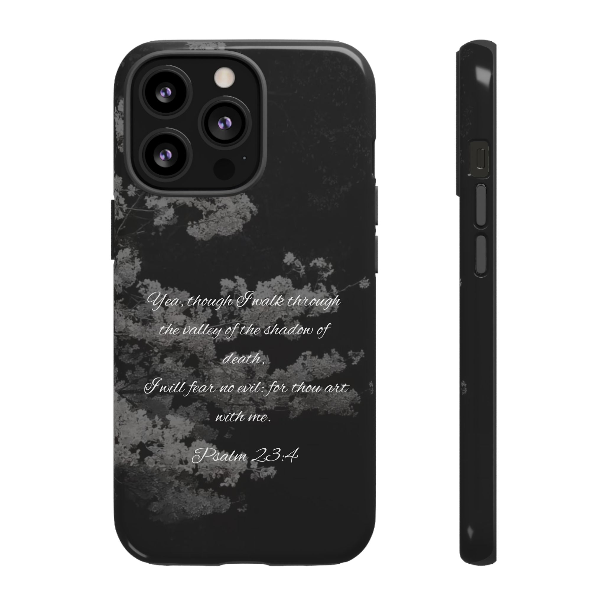 Bible Verse Phone Case — Psalm 23:4 Comfort Black Protective Cover