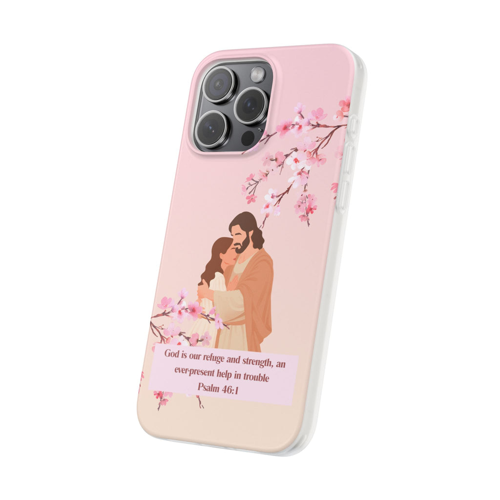 God Is Our Refuge – Psalm 46:1 Cherry Blossom Christian Flexi Phone Case