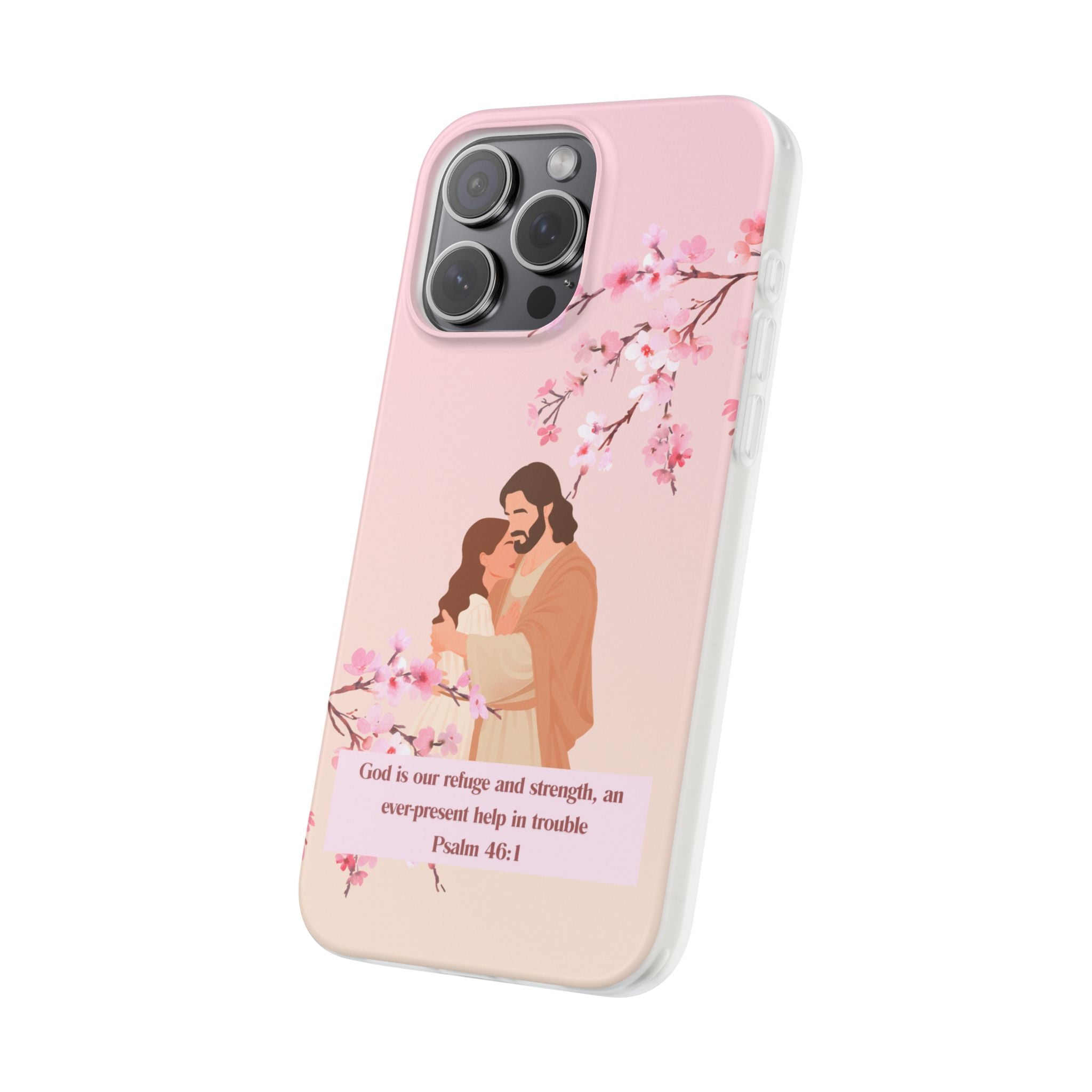 God Is Our Refuge – Psalm 46:1 Cherry Blossom Christian Flexi Phone Case