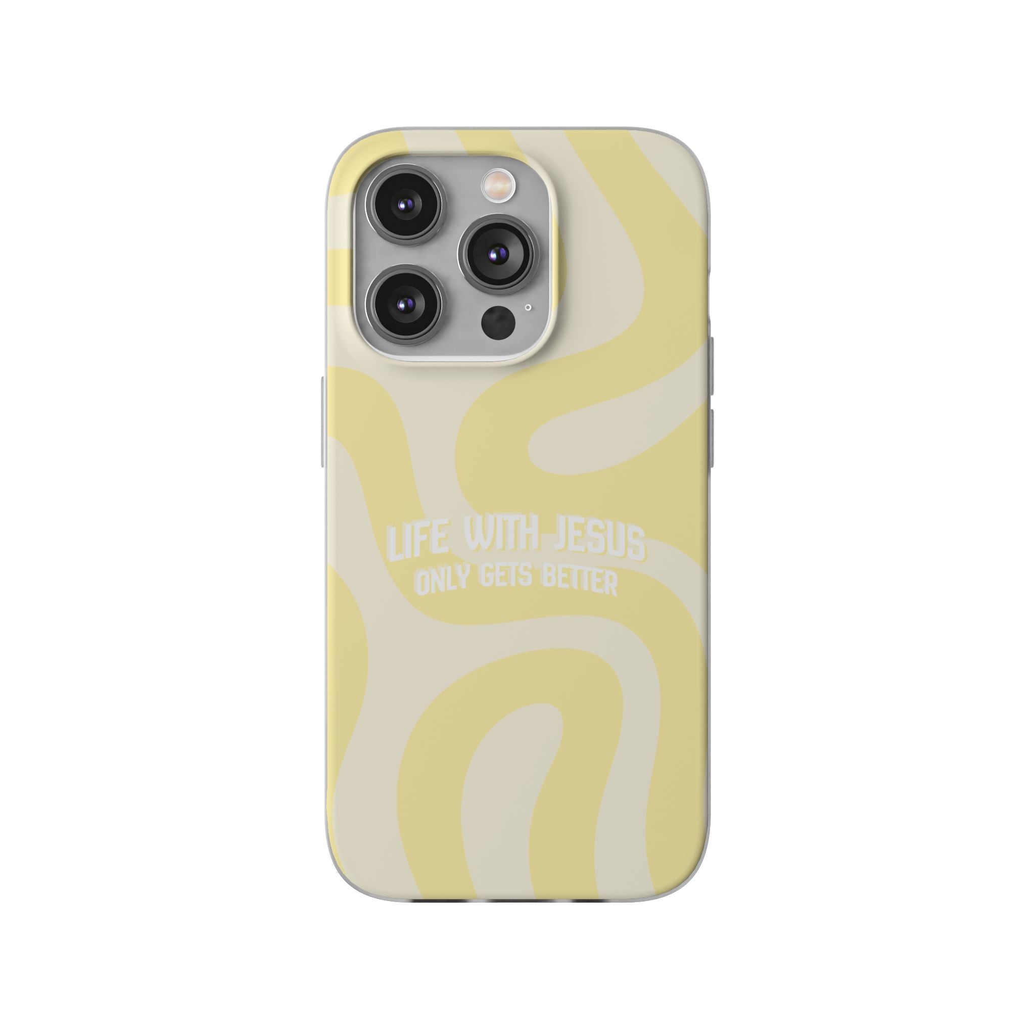 Christian Phone Case - "Life With Jesus Only Gets Better" Yellow Swirl Flexi Case