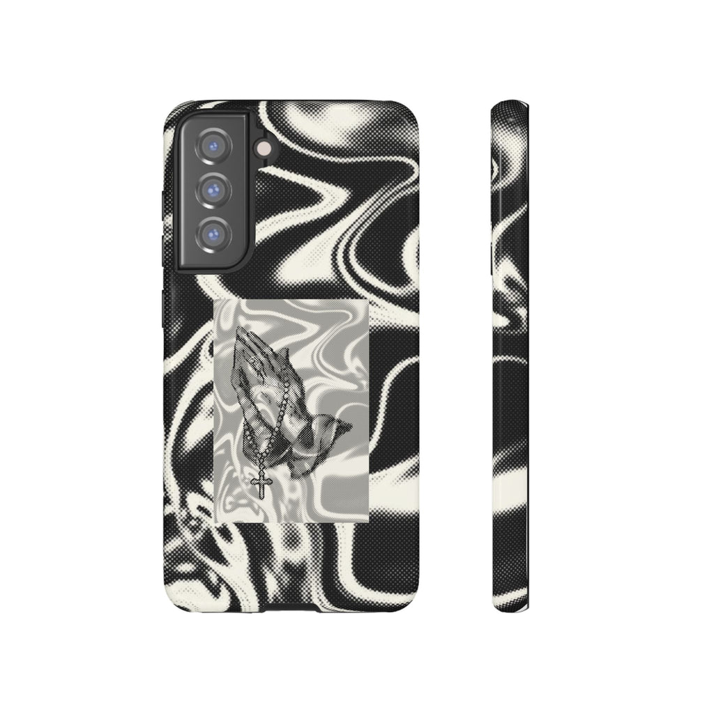 Praying Hands Phone Case – Black White Marble Spiritual Design