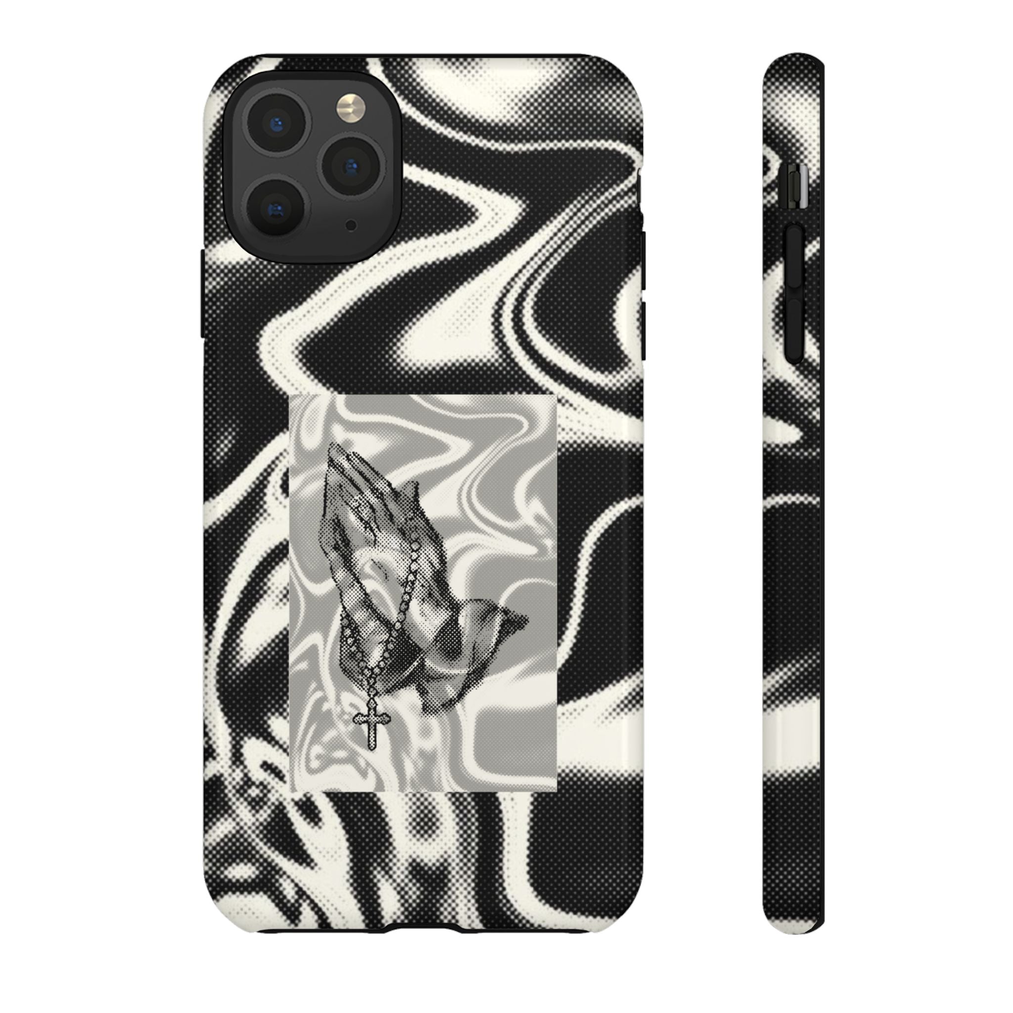 Praying Hands Phone Case – Black White Marble Spiritual Design