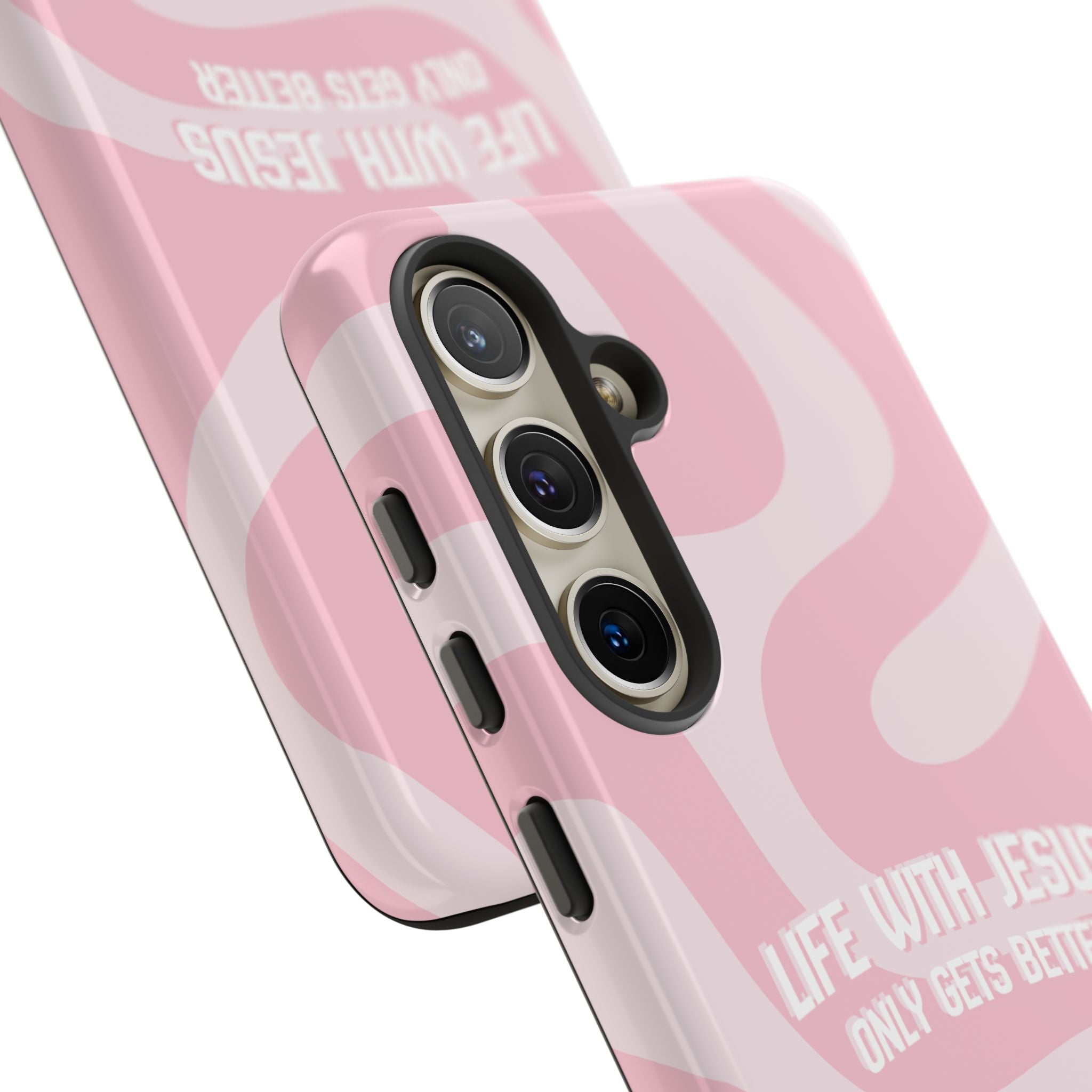 Pink Swirl Phone Case - "Life With Jesus Only Gets Better" Christian iPhone Cover