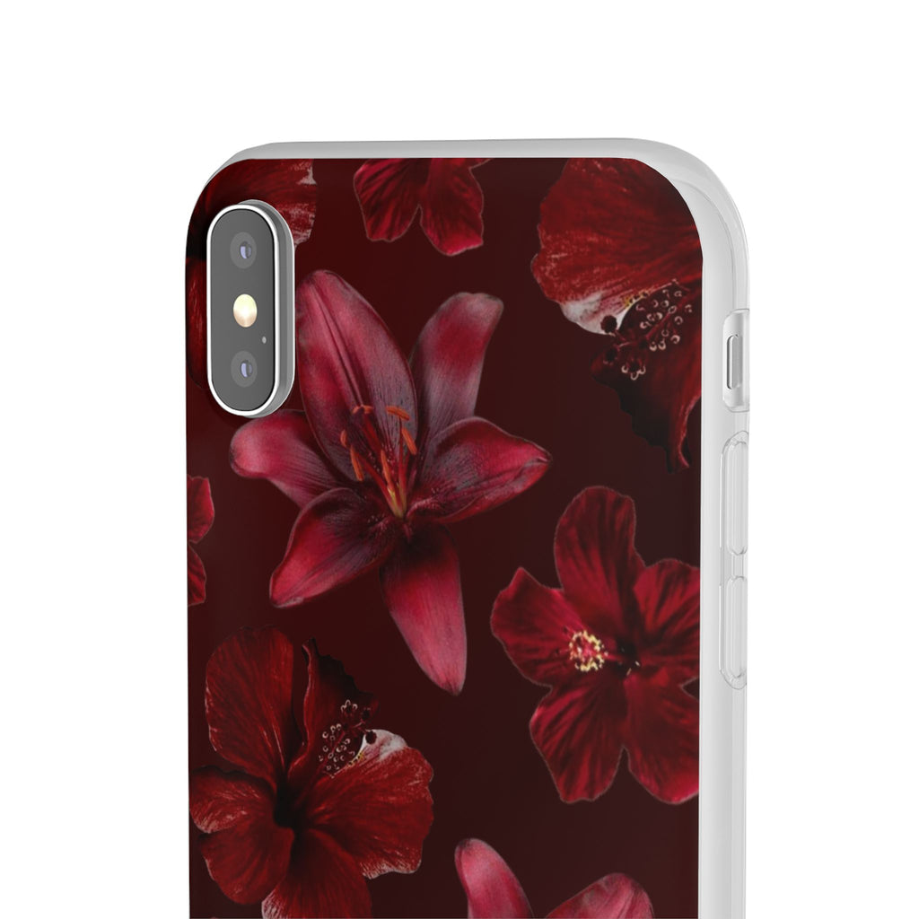 Red Floral Flexi Phone Case – Dark Burgundy Lily Pattern