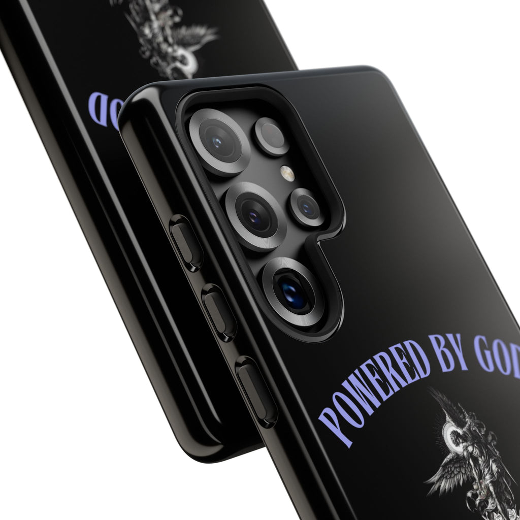 Phone Case — "Powered by God" Black Protective Case with Angelic Skull Design