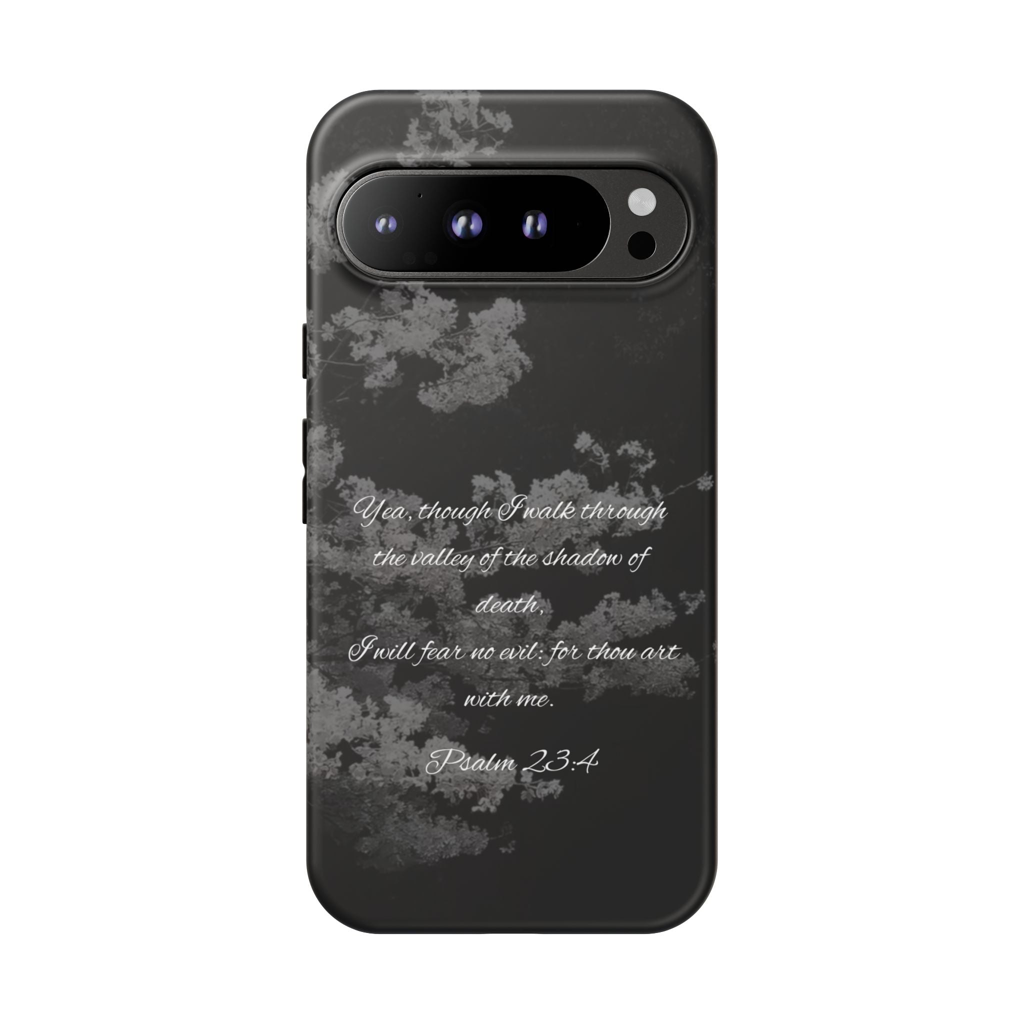 Bible Verse Phone Case — Psalm 23:4 Comfort Black Protective Cover