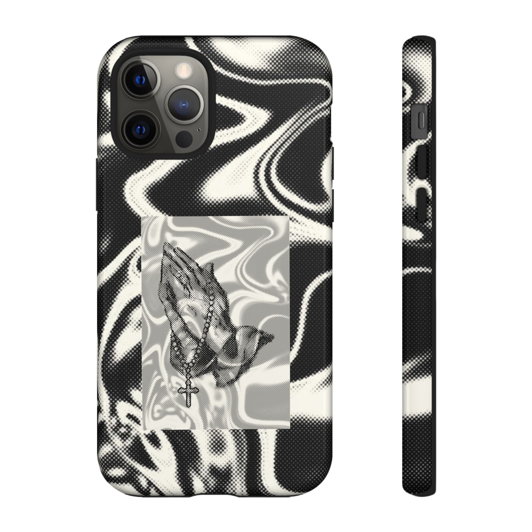 Praying Hands Phone Case – Black White Marble Spiritual Design