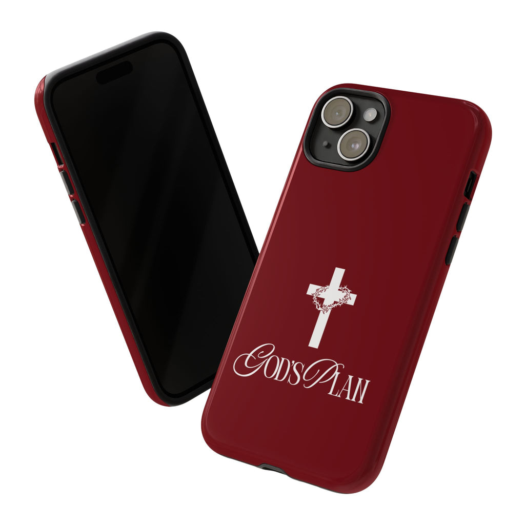 God's Plan — Christian Tough Phone Case | Cross Faith Burgundy Cover