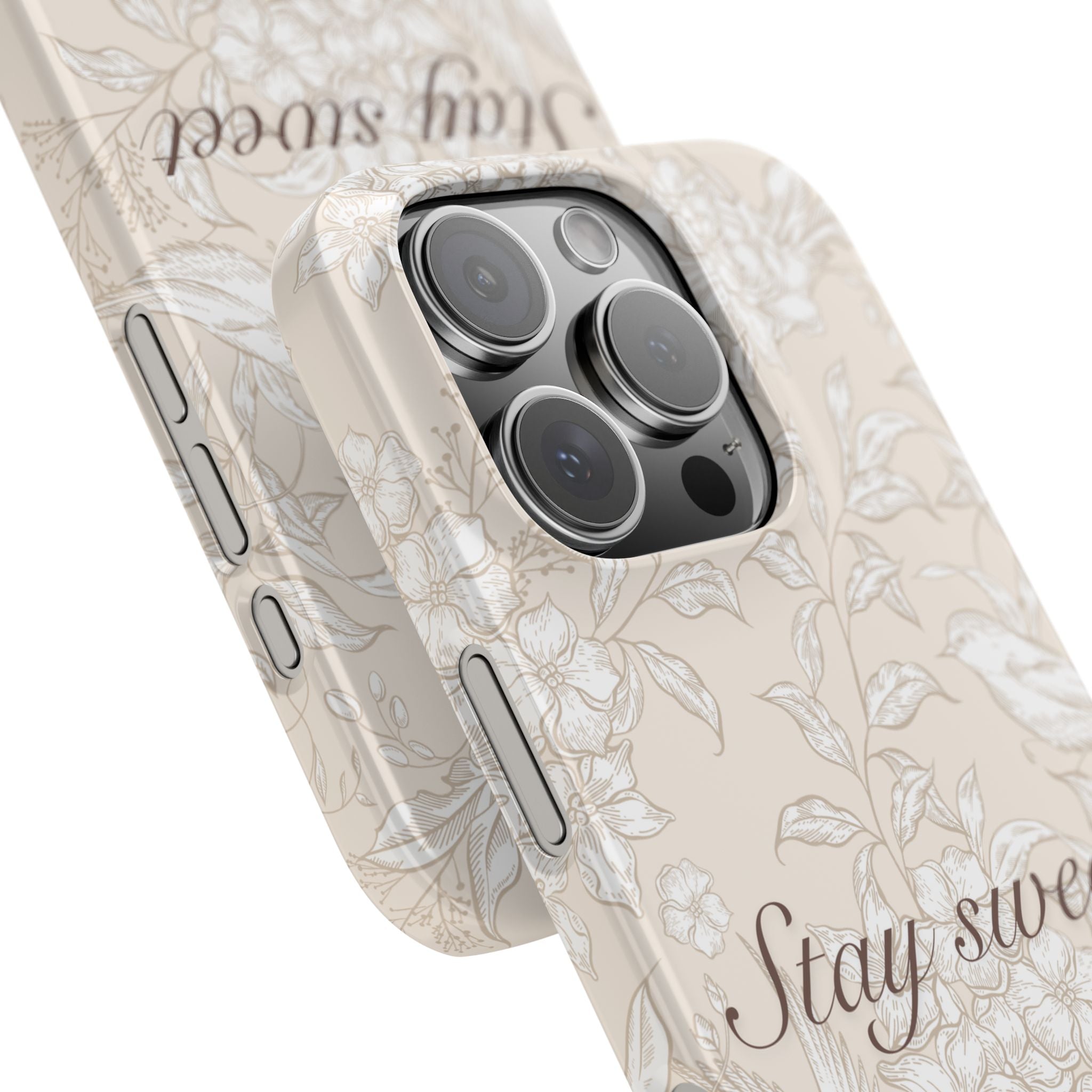 Stay Sweet Floral Slim Phone Case — Beige Bird & Blossom Protective Cover