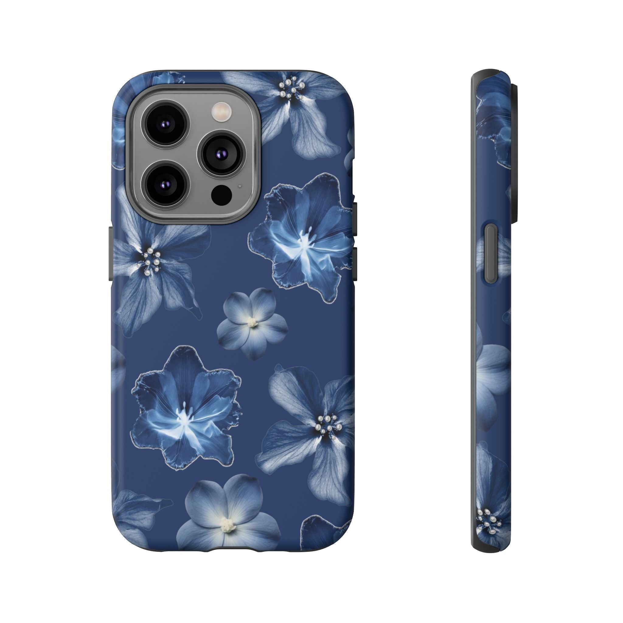 Navy Floral Tough Phone Case — Blue Bloom Protective Cover