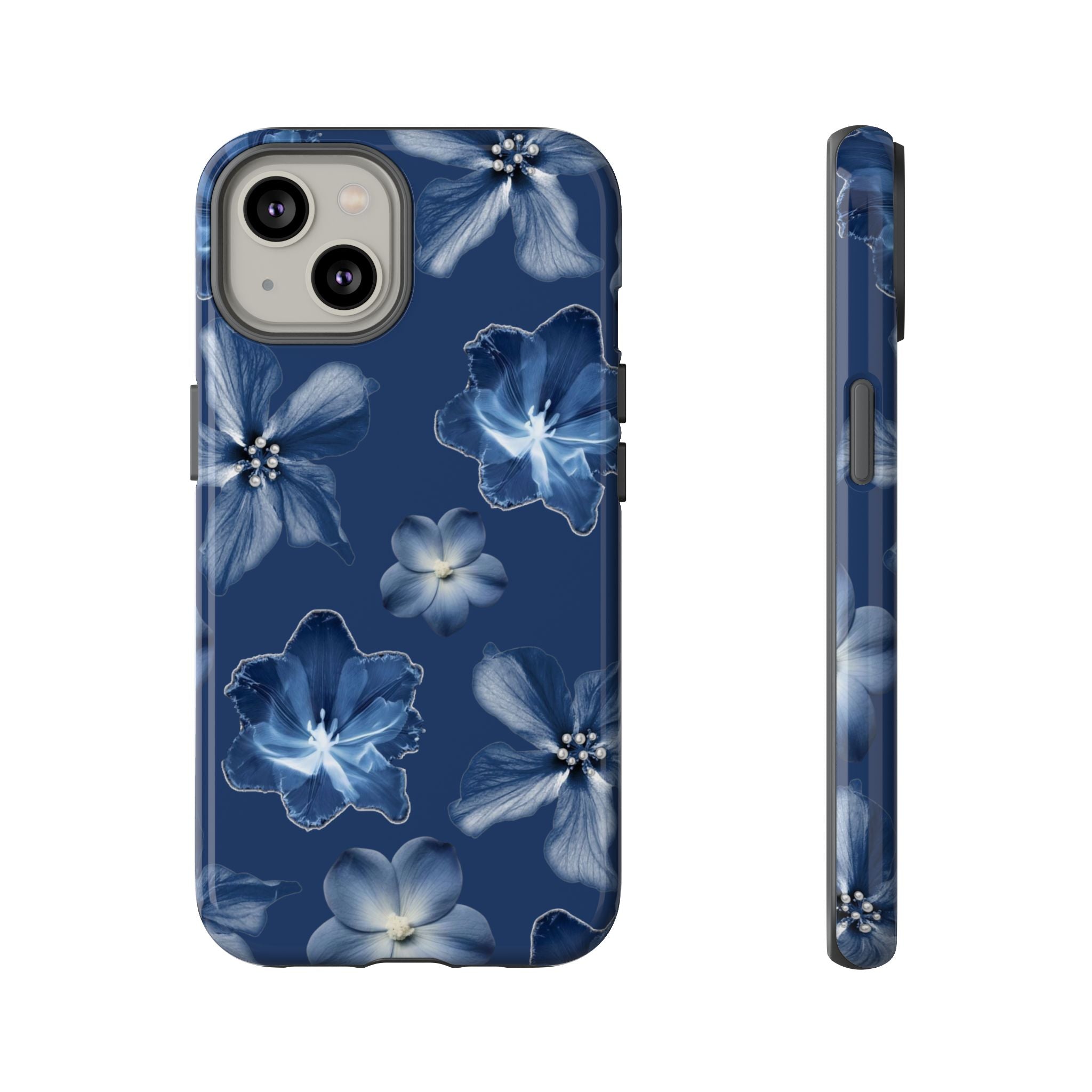 Navy Floral Tough Phone Case — Blue Bloom Protective Cover